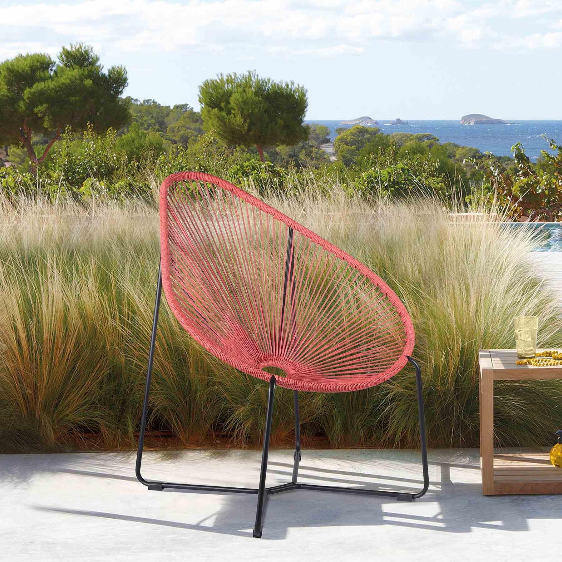 Acapulco Indoor Outdoor Steel Papasan Lounge Chair with Brick Red Rope - Image 8