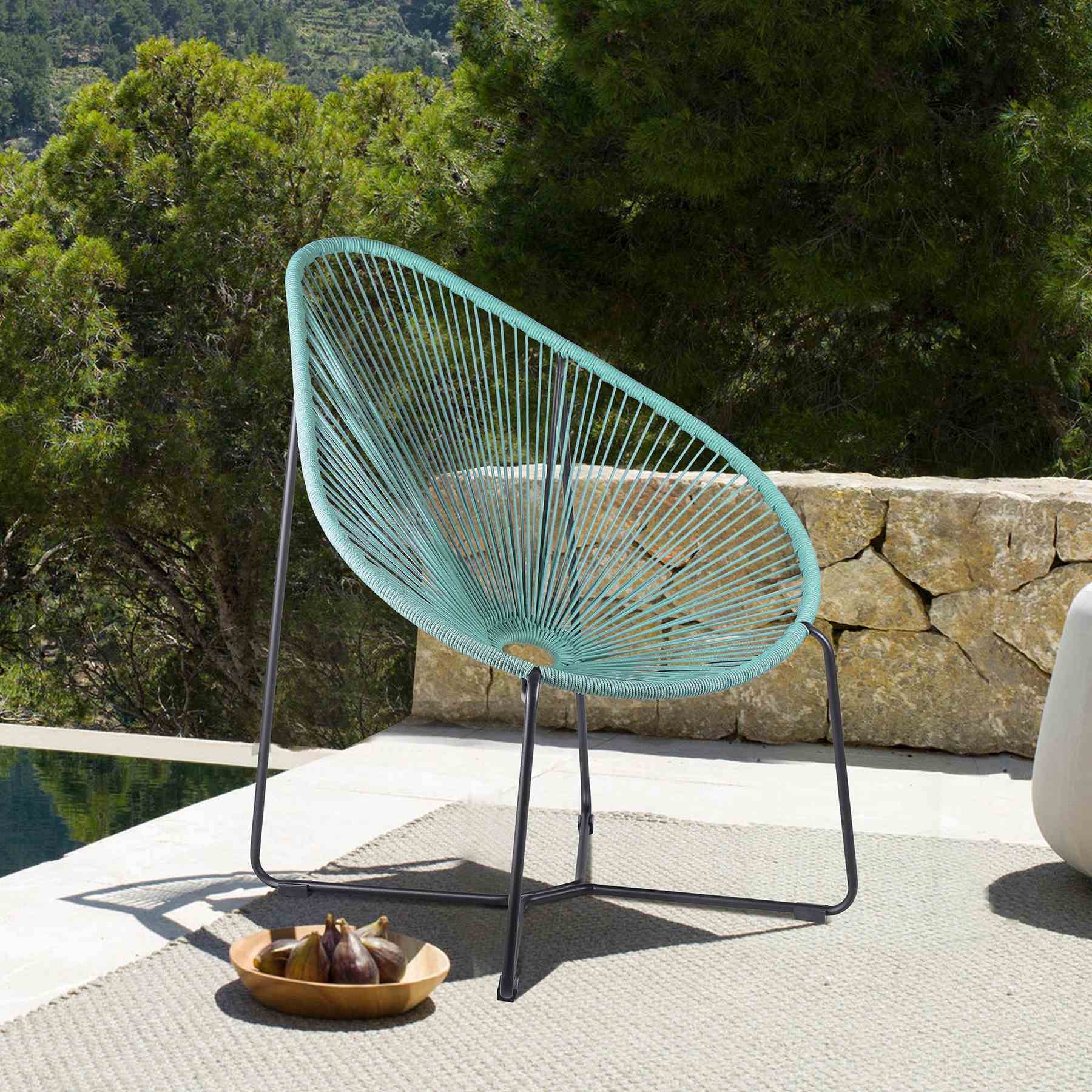 Acapulco Indoor Outdoor Steel Papasan Lounge Chair with Wasabi Rope - Image 8