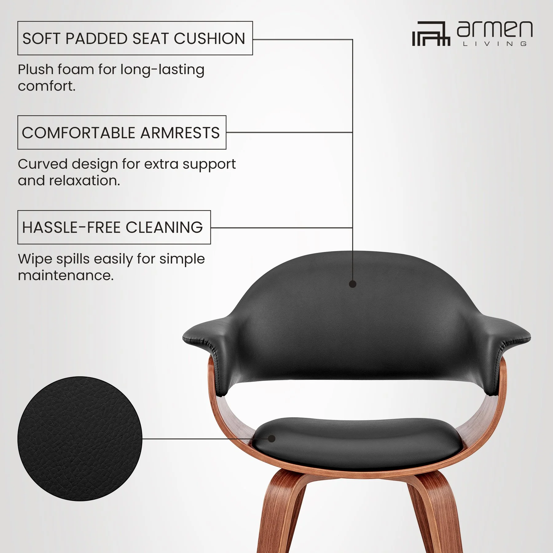 Adalyn Black Faux Leather and Walnut Wood Dining Room Accent Chair - Image 12