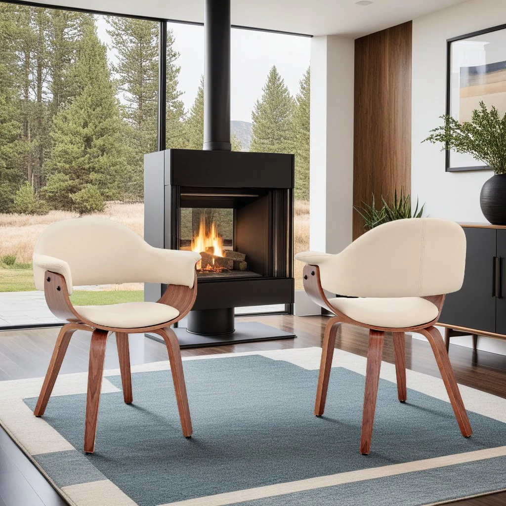 Adalyn Cream Faux Leather and Walnut Wood Dining Room Accent Chair - Image 11