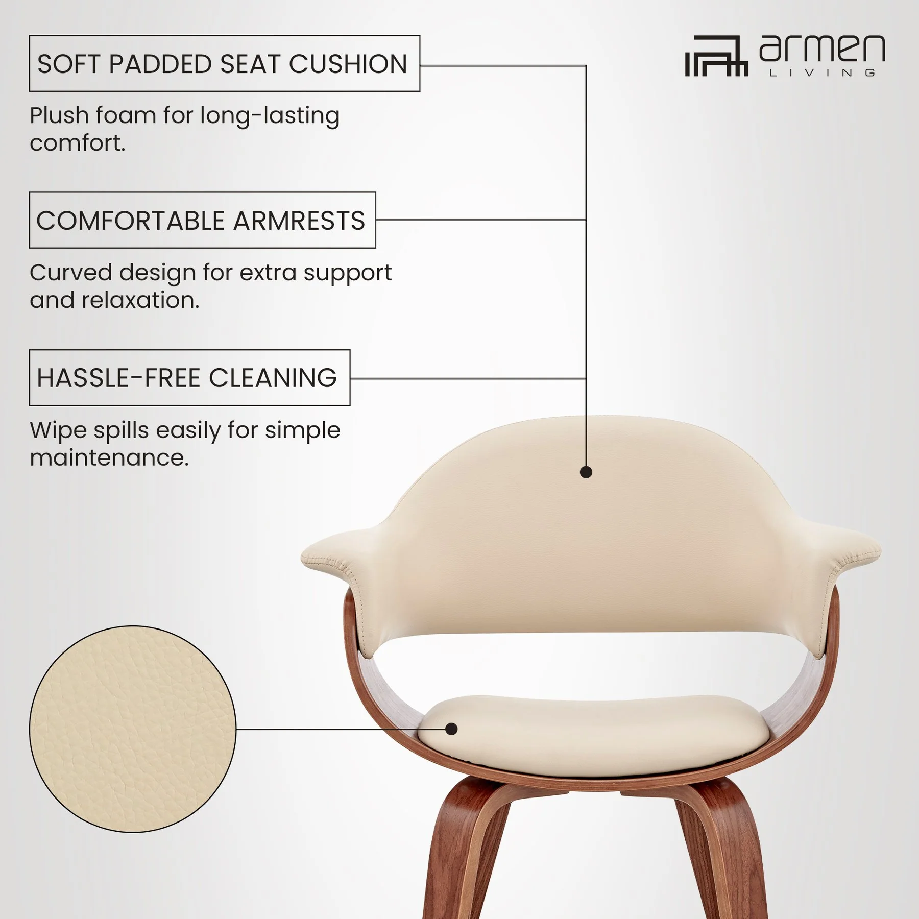 Adalyn Cream Faux Leather and Walnut Wood Dining Room Accent Chair - Image 12