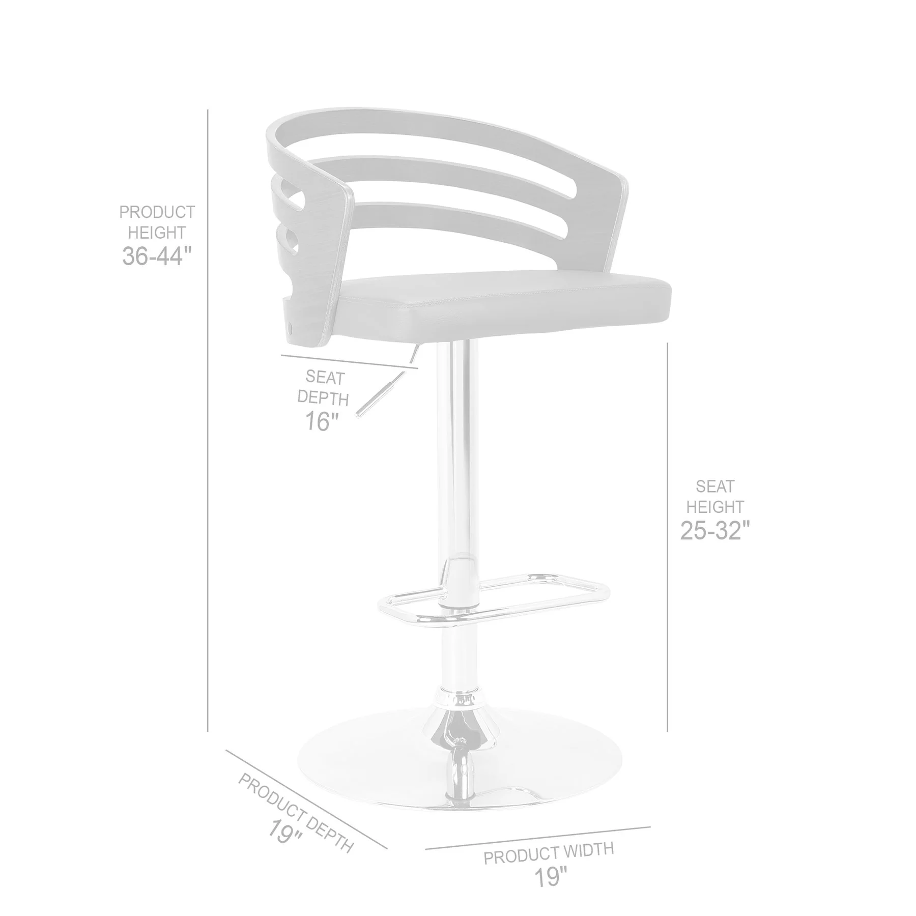 Adele Adjustable Height Swivel Gray Faux Leather and Walnut Wood Bar Stool with Chrome Base - Image 7