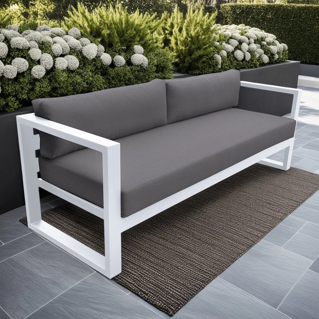 Aelani Aluminum Outdoor Sofa in Dark Gray and White - Image 6