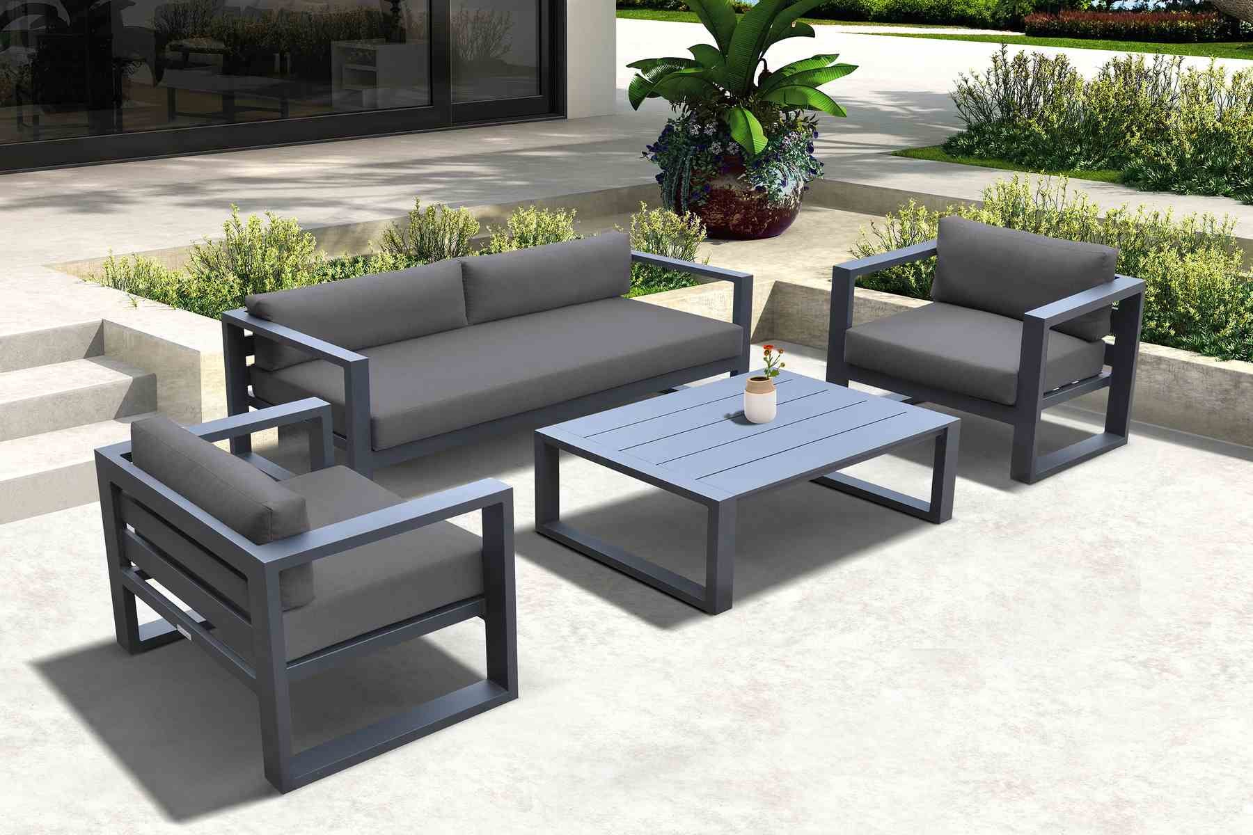 Aelani Outdoor 4 piece Set in Dark Gray Finish and Charcoal Cushions - Image 9