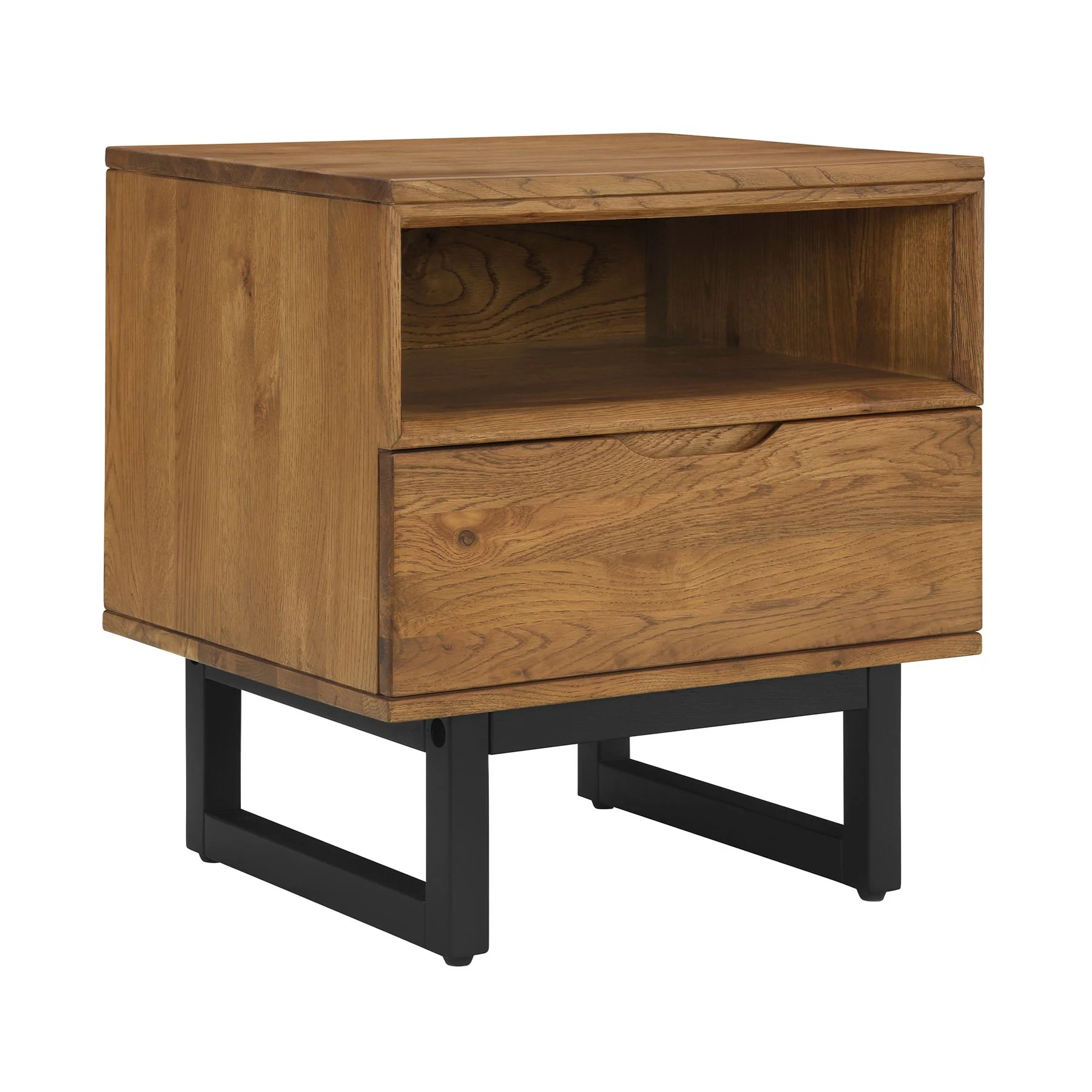 Aldo 1 Drawer Nightstand in Brown Oak Wood with Black Metal Legs - Image 2