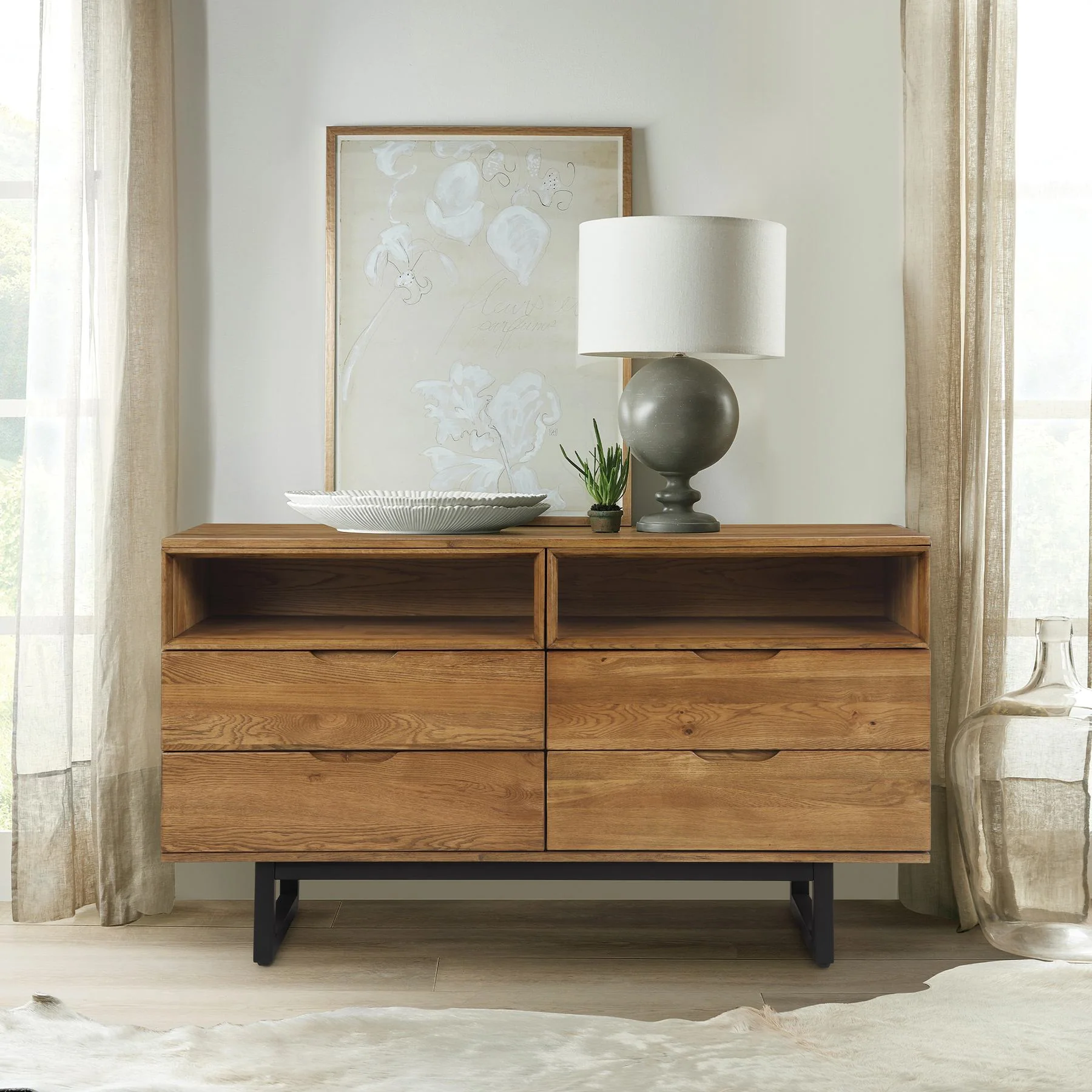 Aldo 4 Drawer Dresser in Brown Oak Wood with Black Metal Legs - Image 11