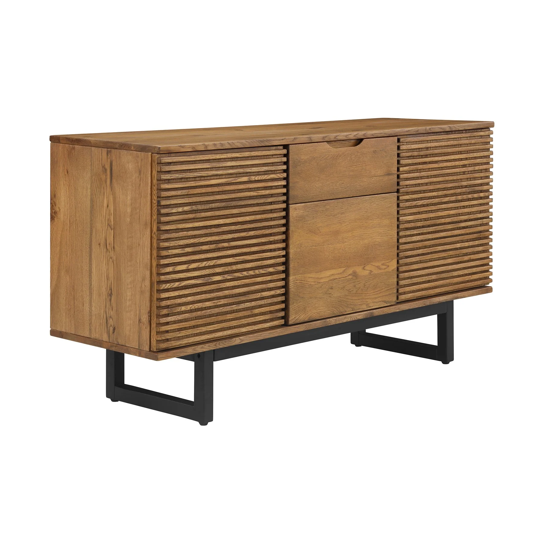 Aldo Brown Oak Sideboard Buffet Cabinet in Brown Oak Wood with Black Metal Legs - Image 2