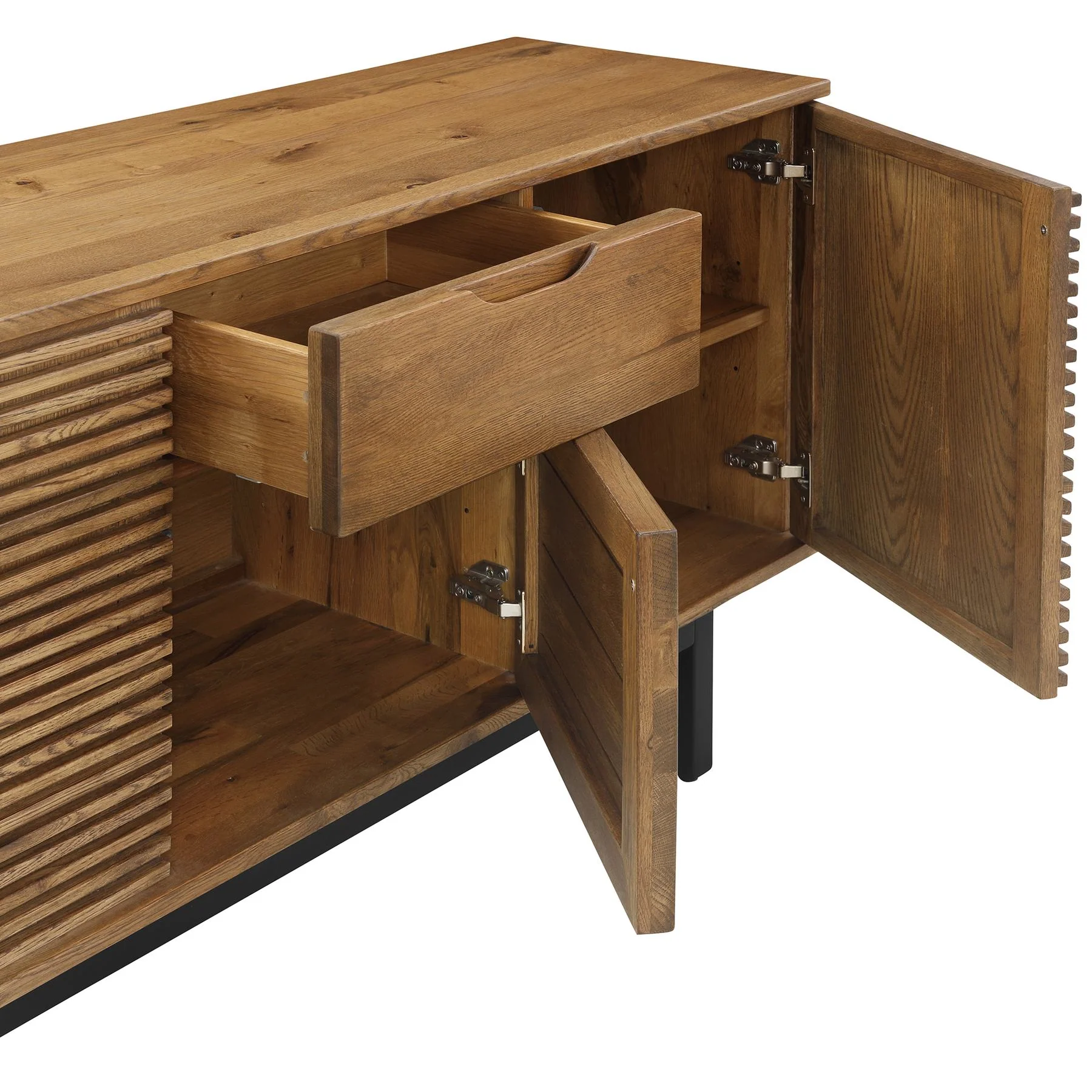 Aldo Brown Oak Sideboard Buffet Cabinet in Brown Oak Wood with Black Metal Legs - Image 4