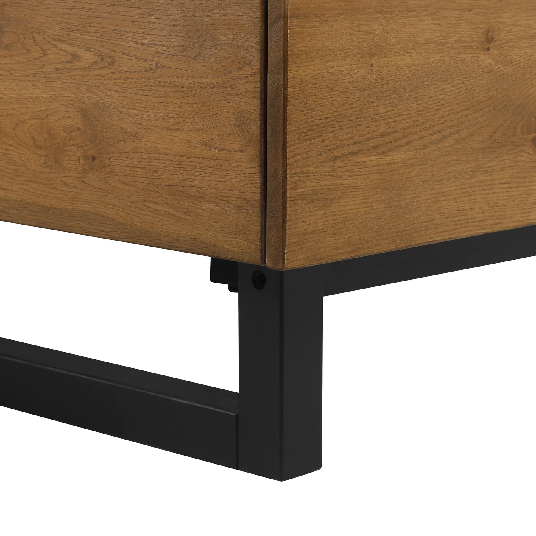 Aldo King Size Brown Oak Wood Platform Bed Frame with Black Metal Legs - Image 7