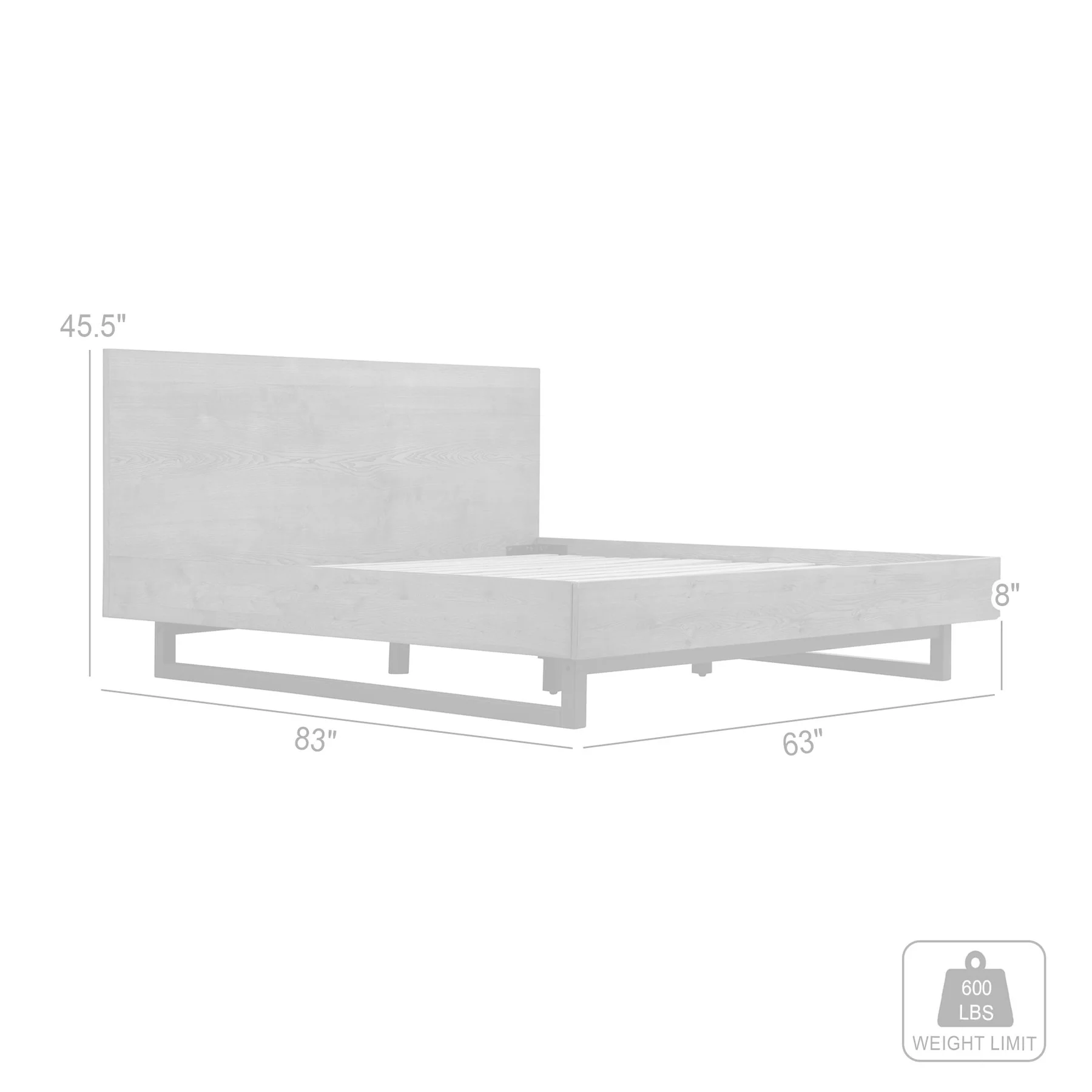 Aldo Queen Size Brown Oak Wood Platform Bed Frame with Black Metal Legs - Image 10