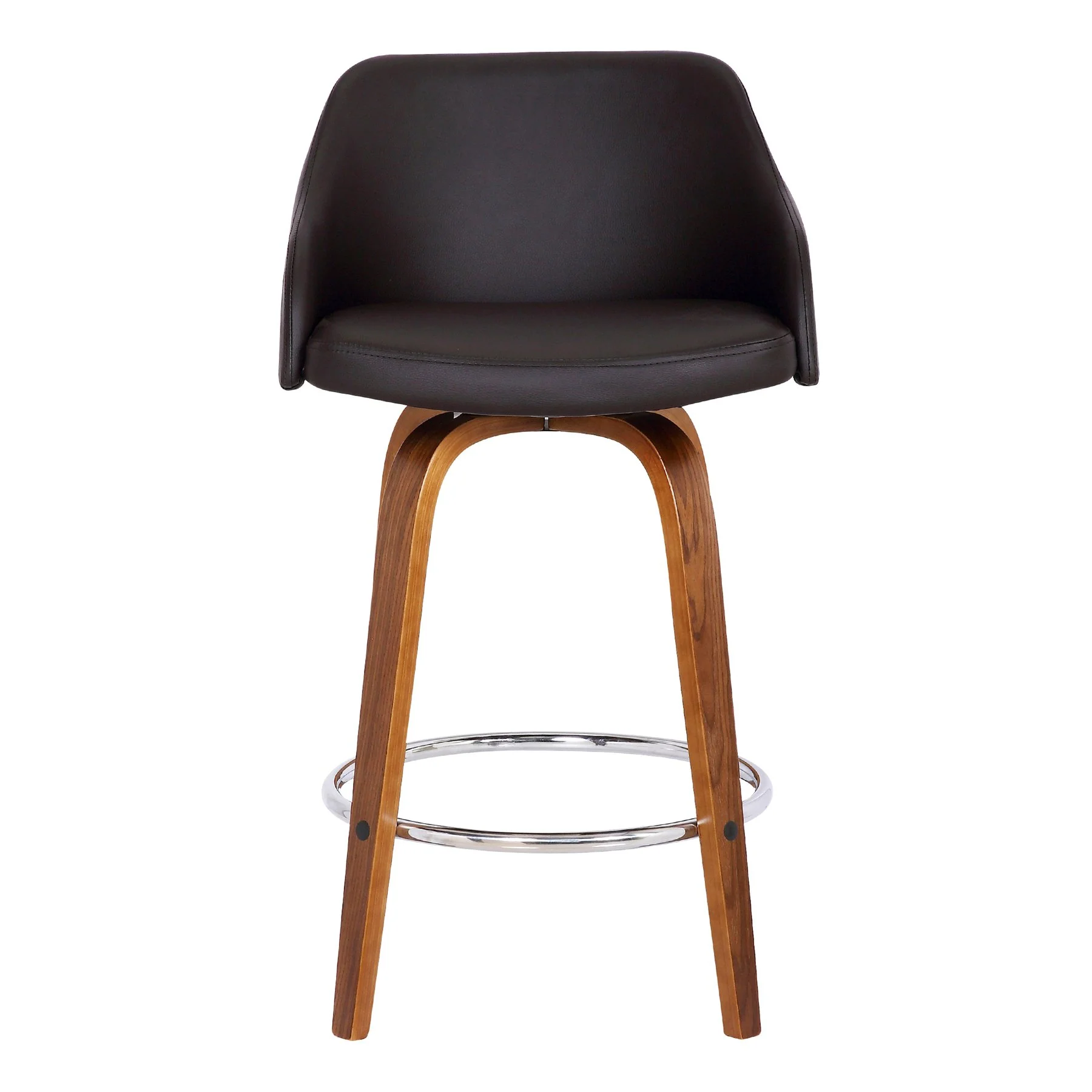 Alec 26" Counter Height Swivel Brown Faux Leather and Walnut Wood Bar Stool - Image 2