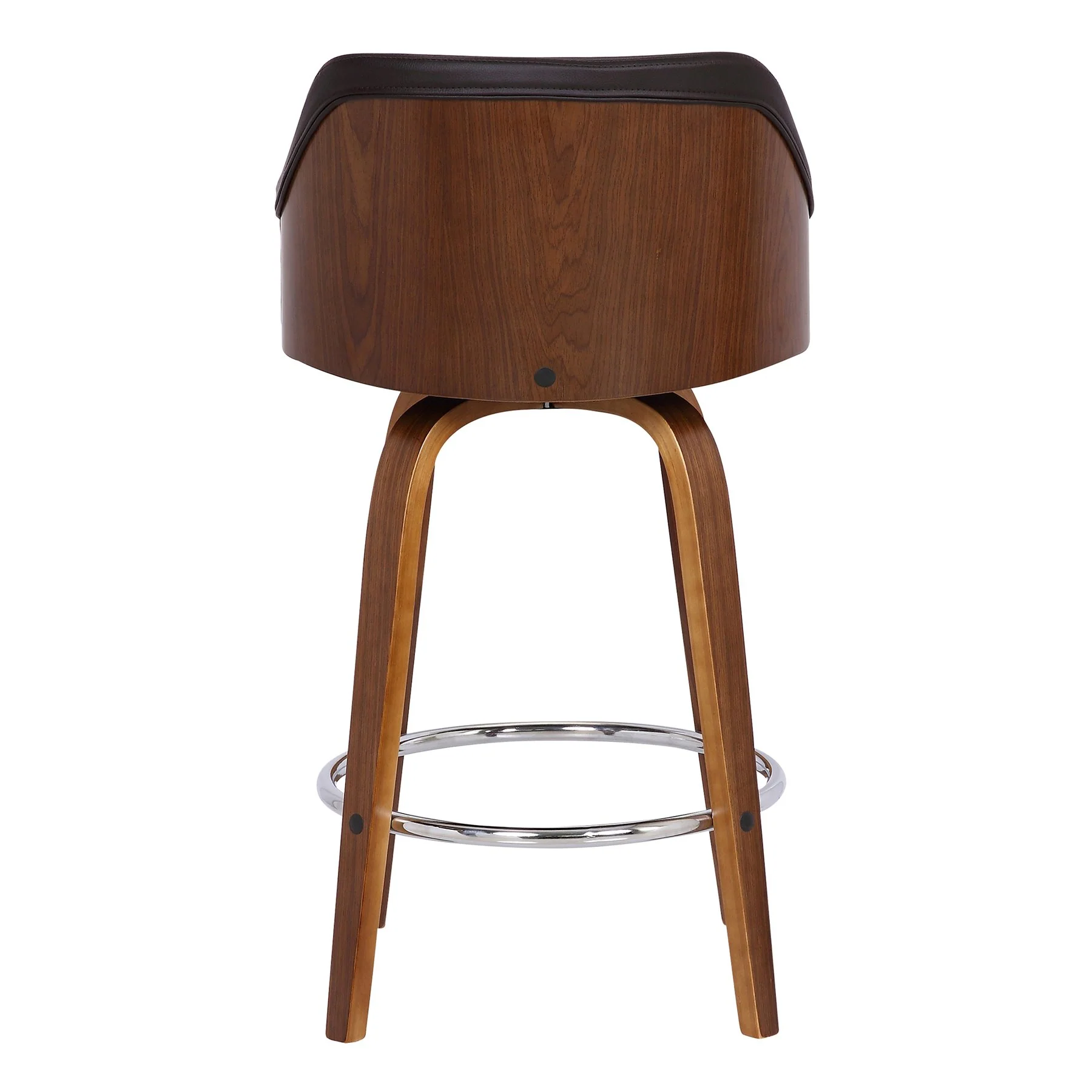 Alec 26" Counter Height Swivel Brown Faux Leather and Walnut Wood Bar Stool - Image 5