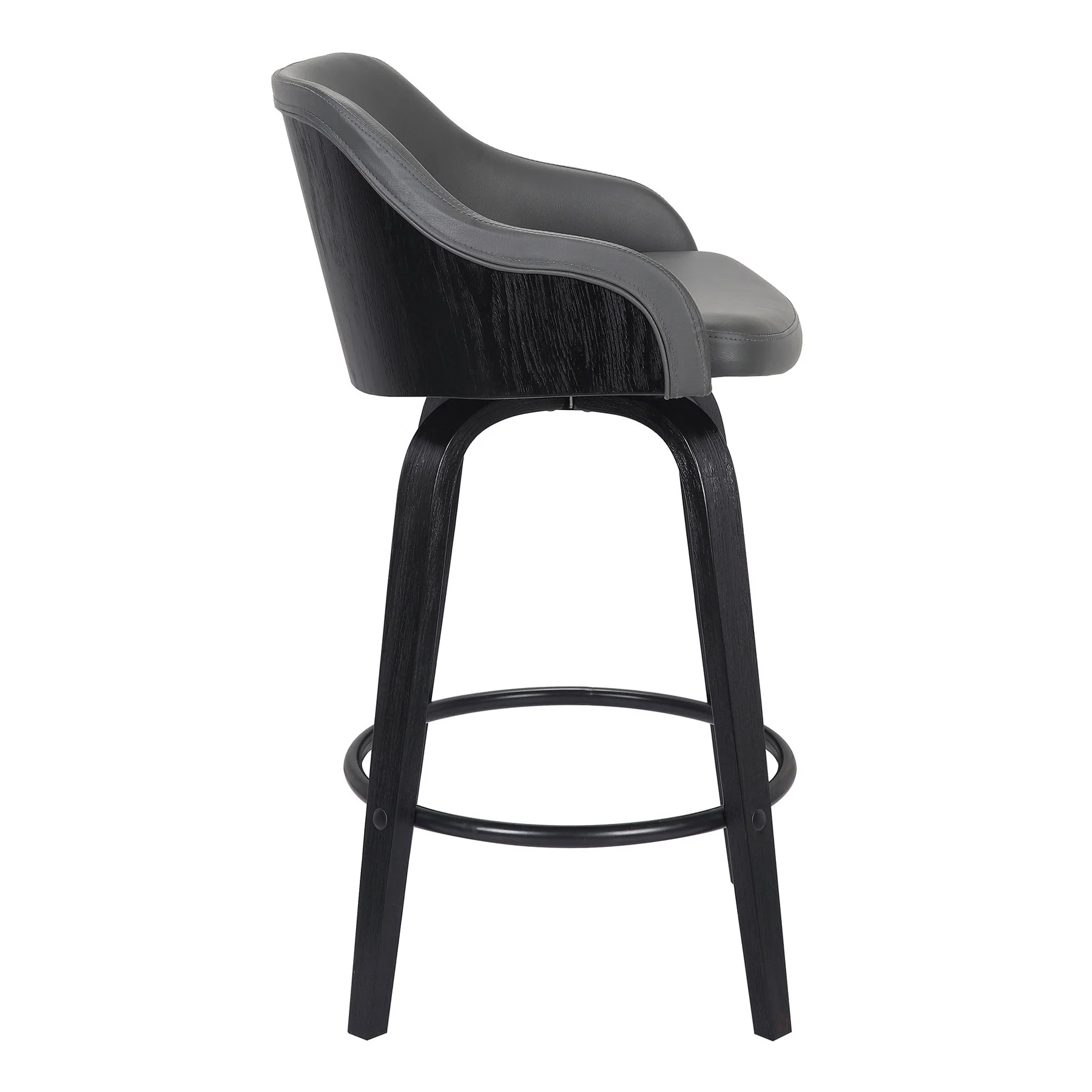 Alec 26" Counter Height Swivel Gray Faux Leather and Black Wood Bar Stool - Image 3