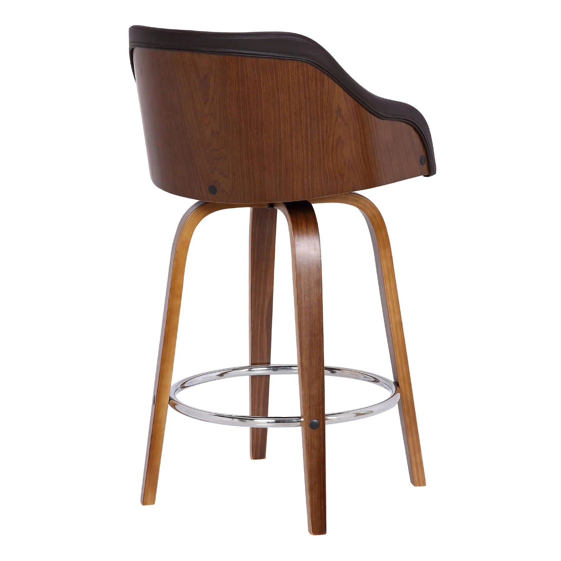 Alec 30" Bar Height Swivel Brown Faux Leather and Walnut Wood Bar Stool - Image 4