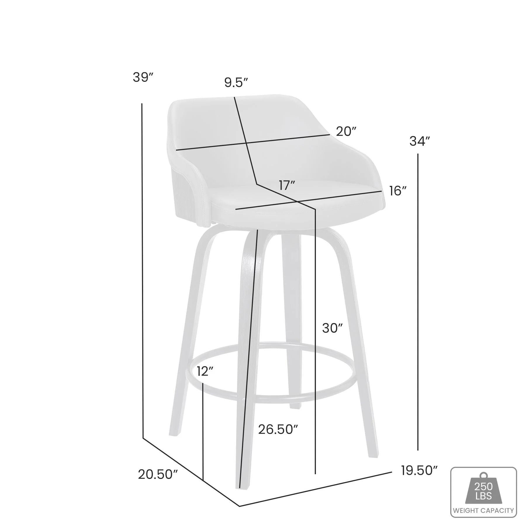 Alec 30" Bar Height Swivel Brown Faux Leather and Walnut Wood Bar Stool - Image 6