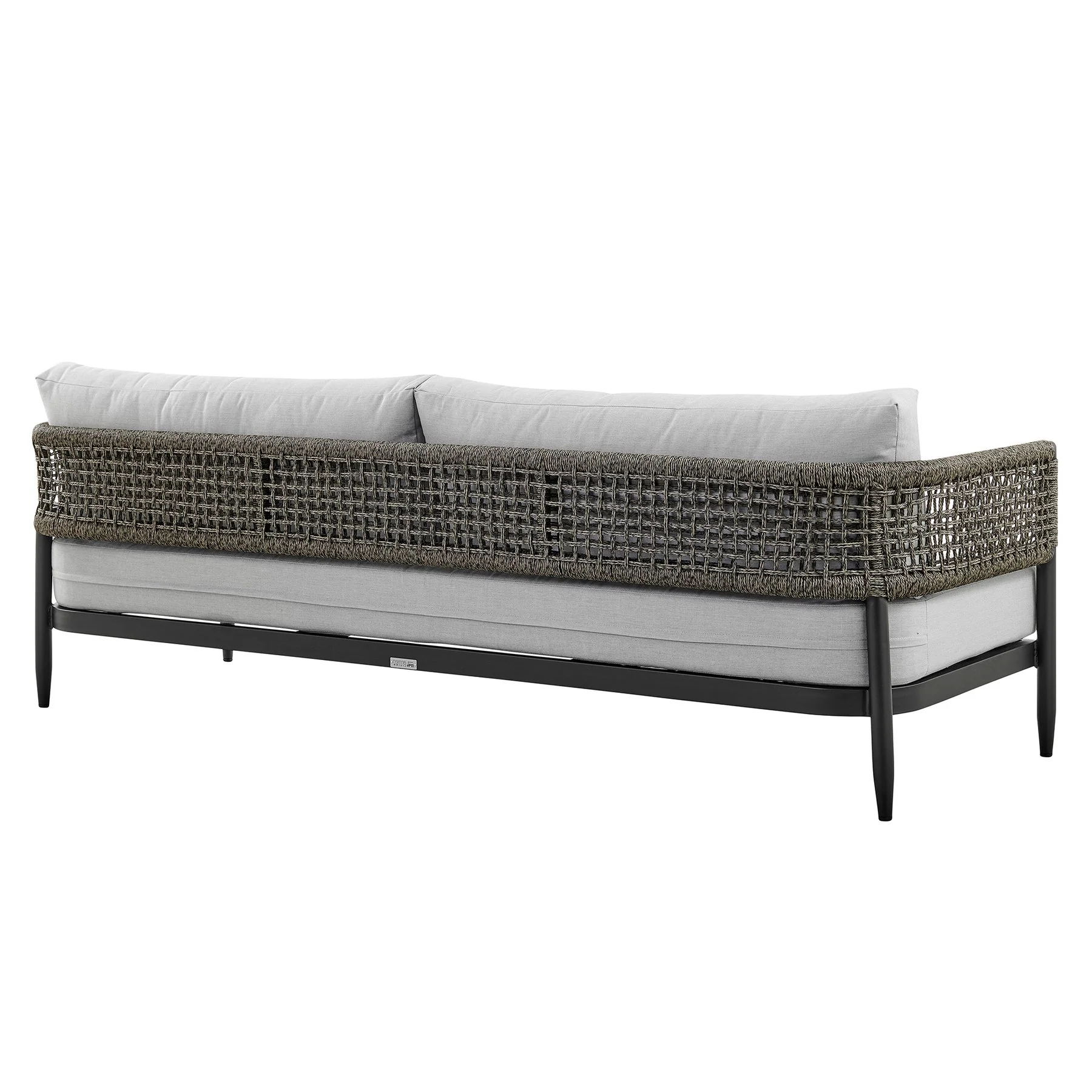 Alegria 4 Piece Outdoor Black Aluminum & Rope Conversation Set with Light Gray Fabric Cushions - Image 3