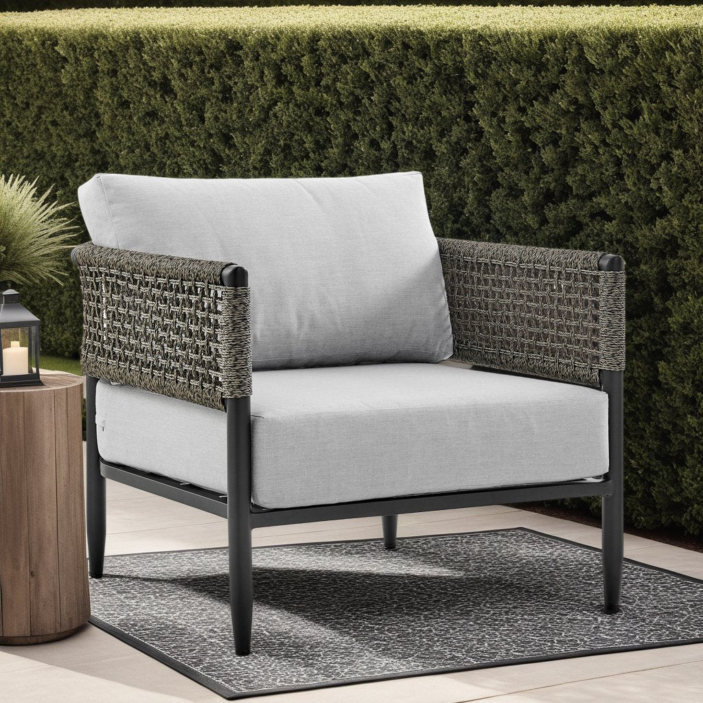 Alegria Aluminum and Rope Outdoor Chair in Black and Gray - Image 5