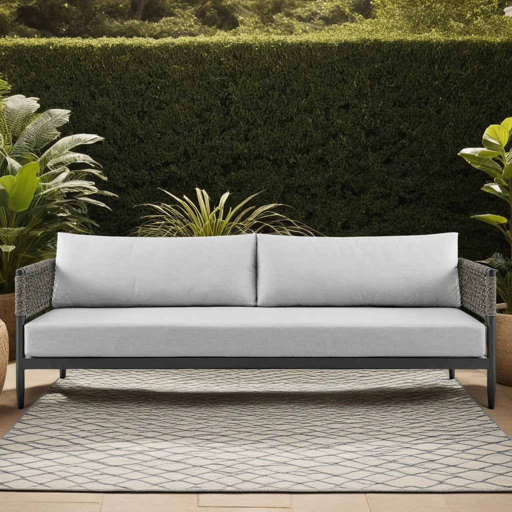 Alegria Aluminum and Rope Outdoor Sofa in Black and Gray - Image 5