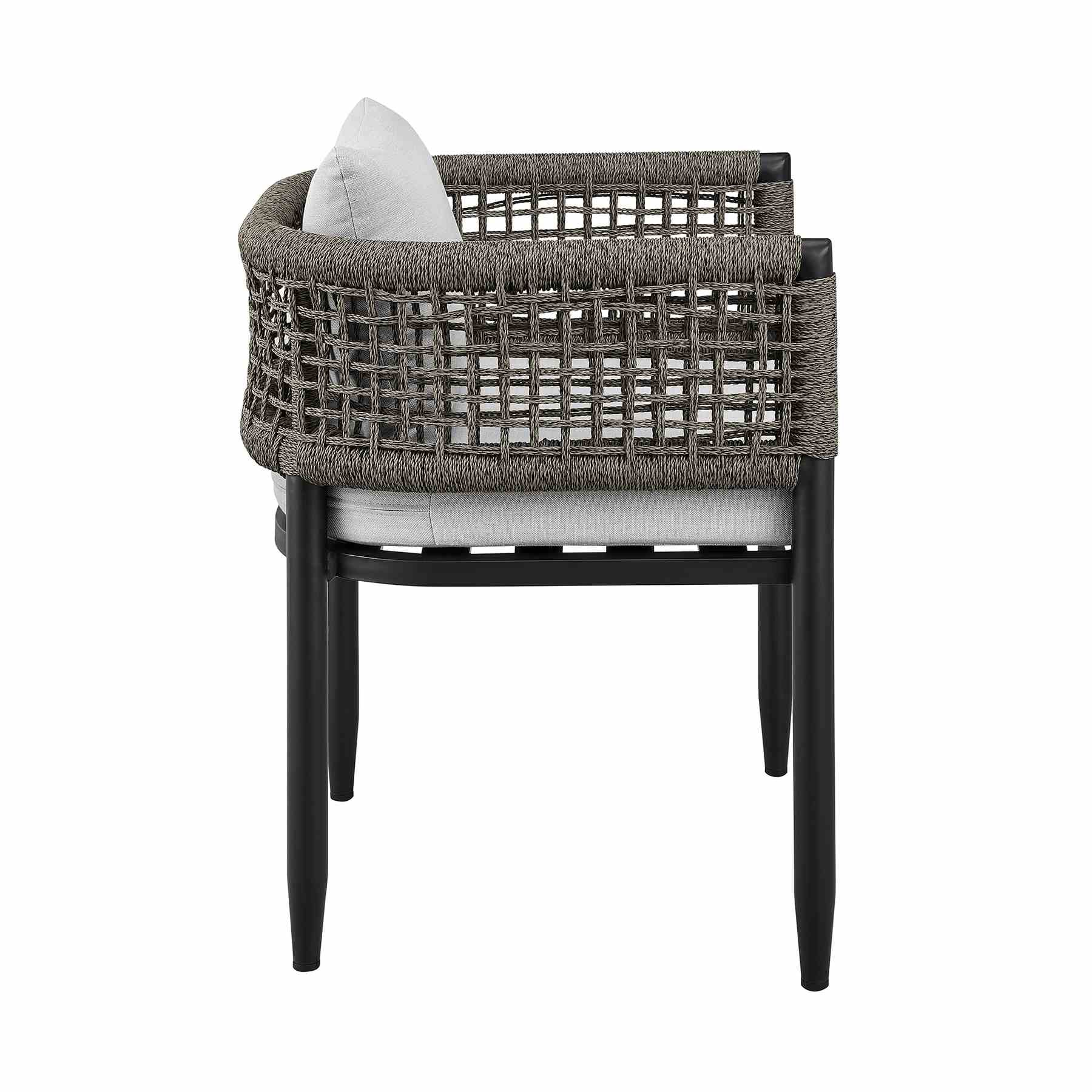 Alegria Outdoor Patio 7-Piece Dining Table Set in Aluminum with Gray Rope and Cushions - Image 3
