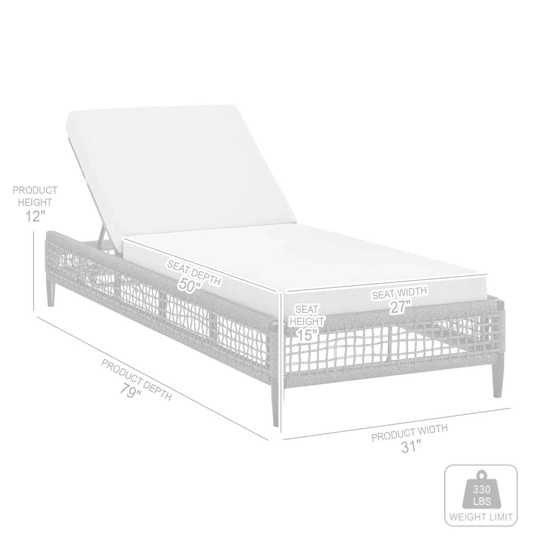 Alegria Outdoor Patio Adjustable Chaise Lounge Chair in Aluminum with Gray Rope and Cushions - Image 10