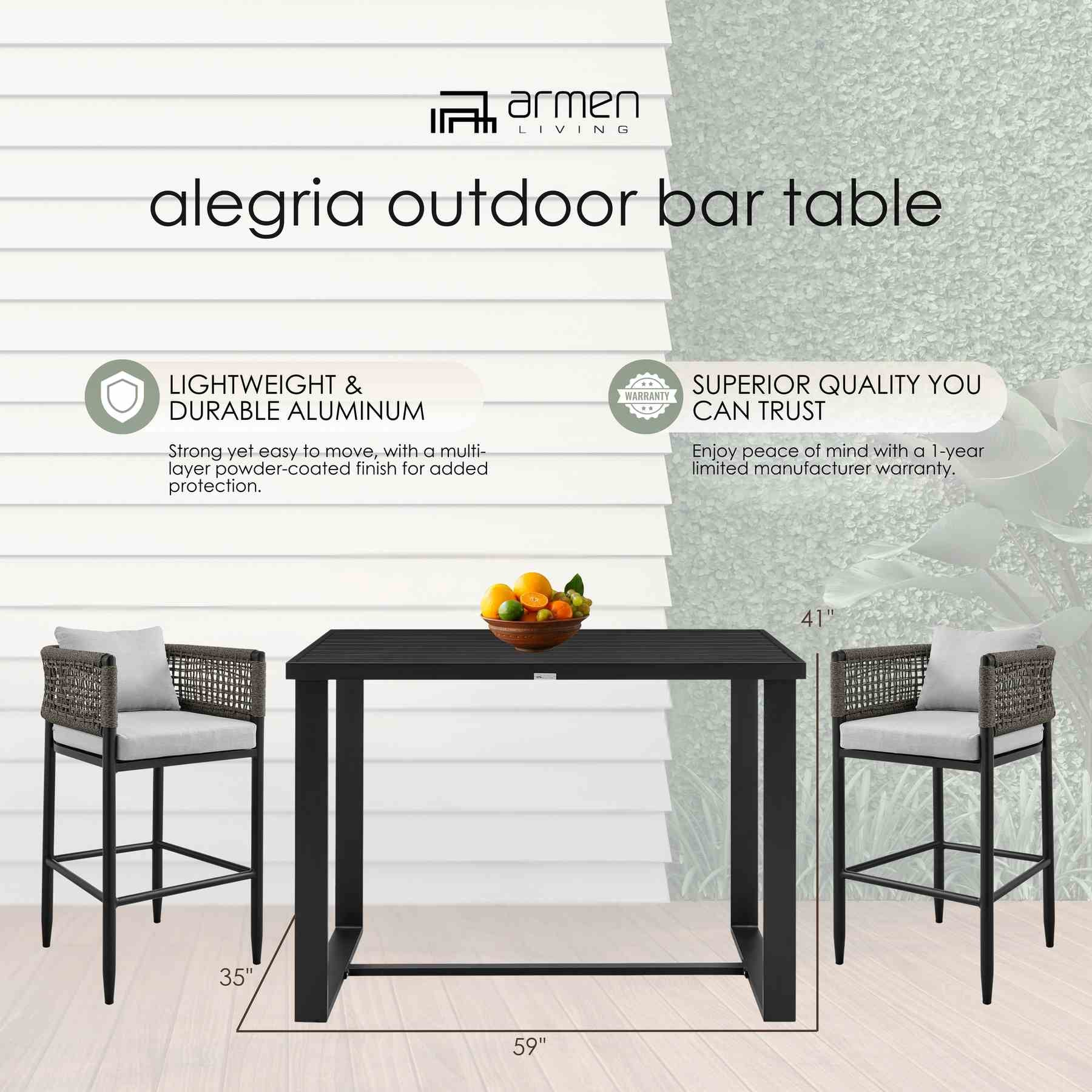 Alegria Outdoor Patio Bar Height Dining Table in Aluminum - Image 9