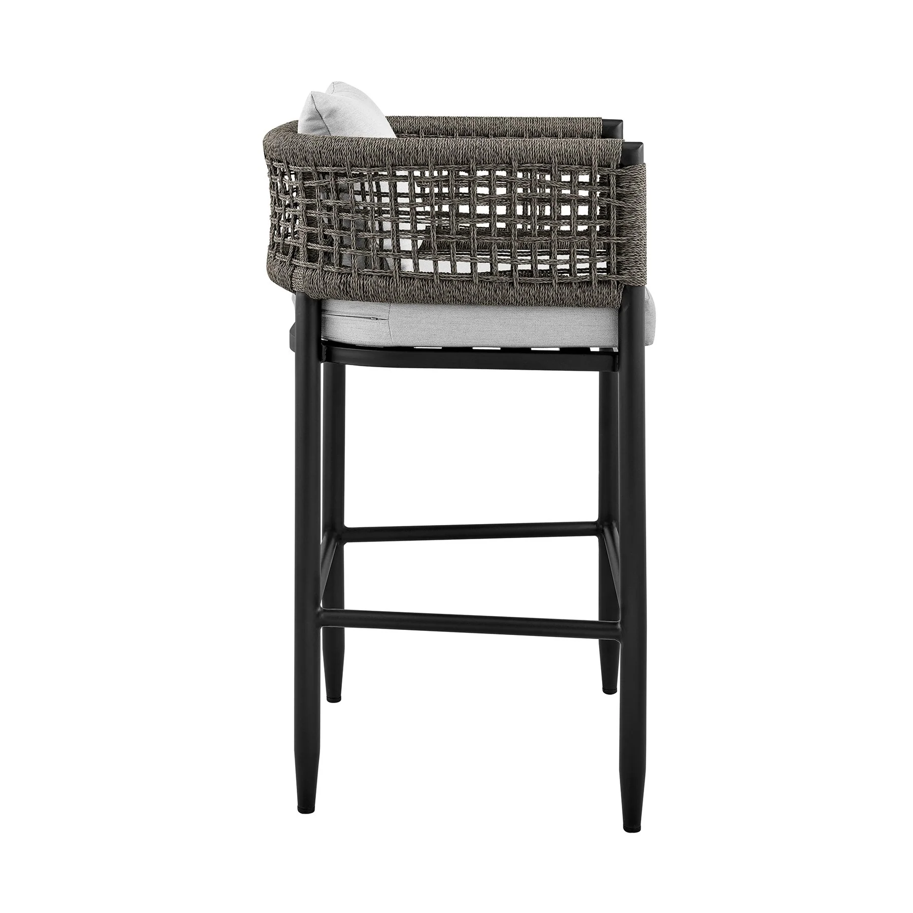 Alegria Outdoor Patio Bar Stool in Aluminum with Gray Rope and Cushions - Image 3
