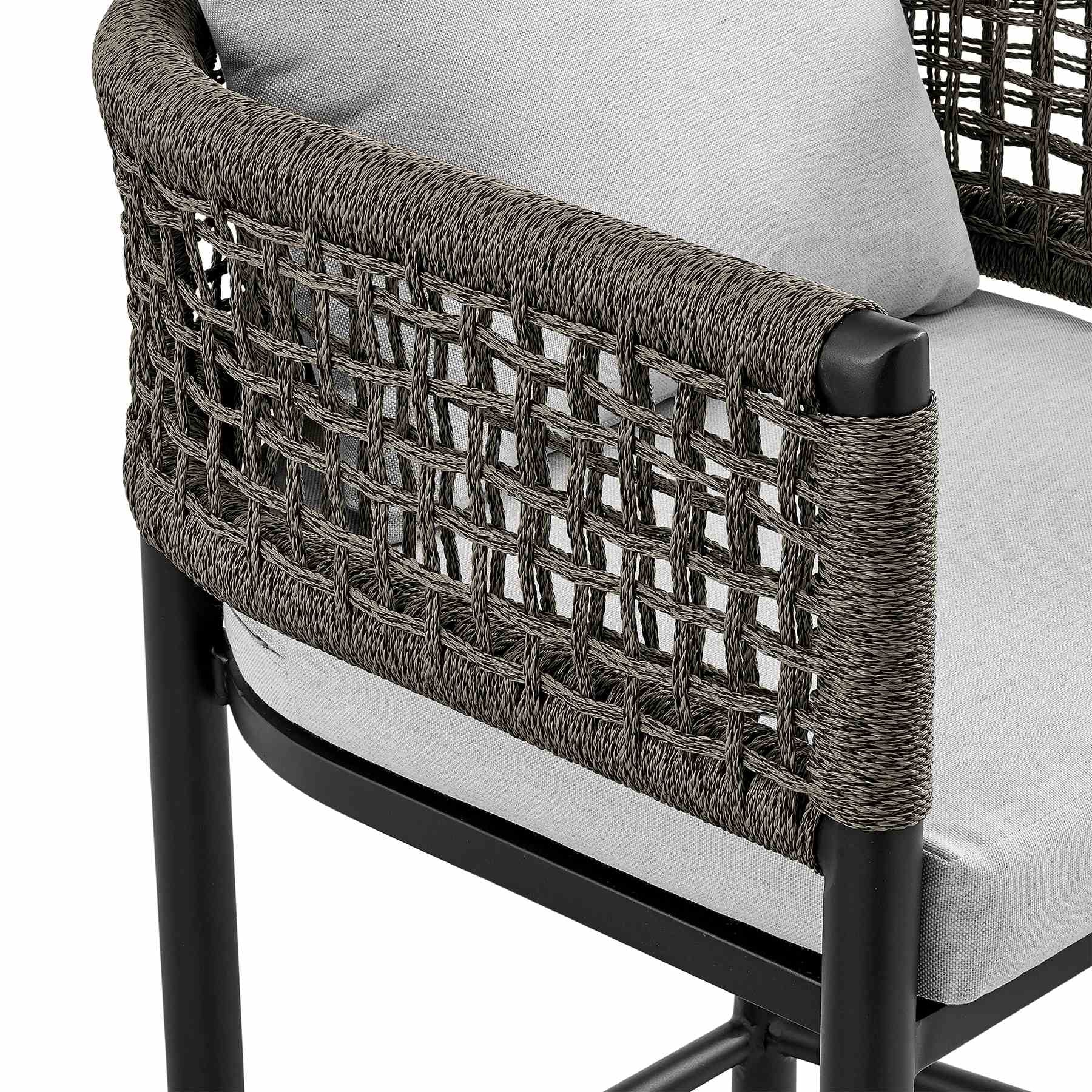 Alegria Outdoor Patio Bar Stool in Aluminum with Gray Rope and Cushions - Image 6