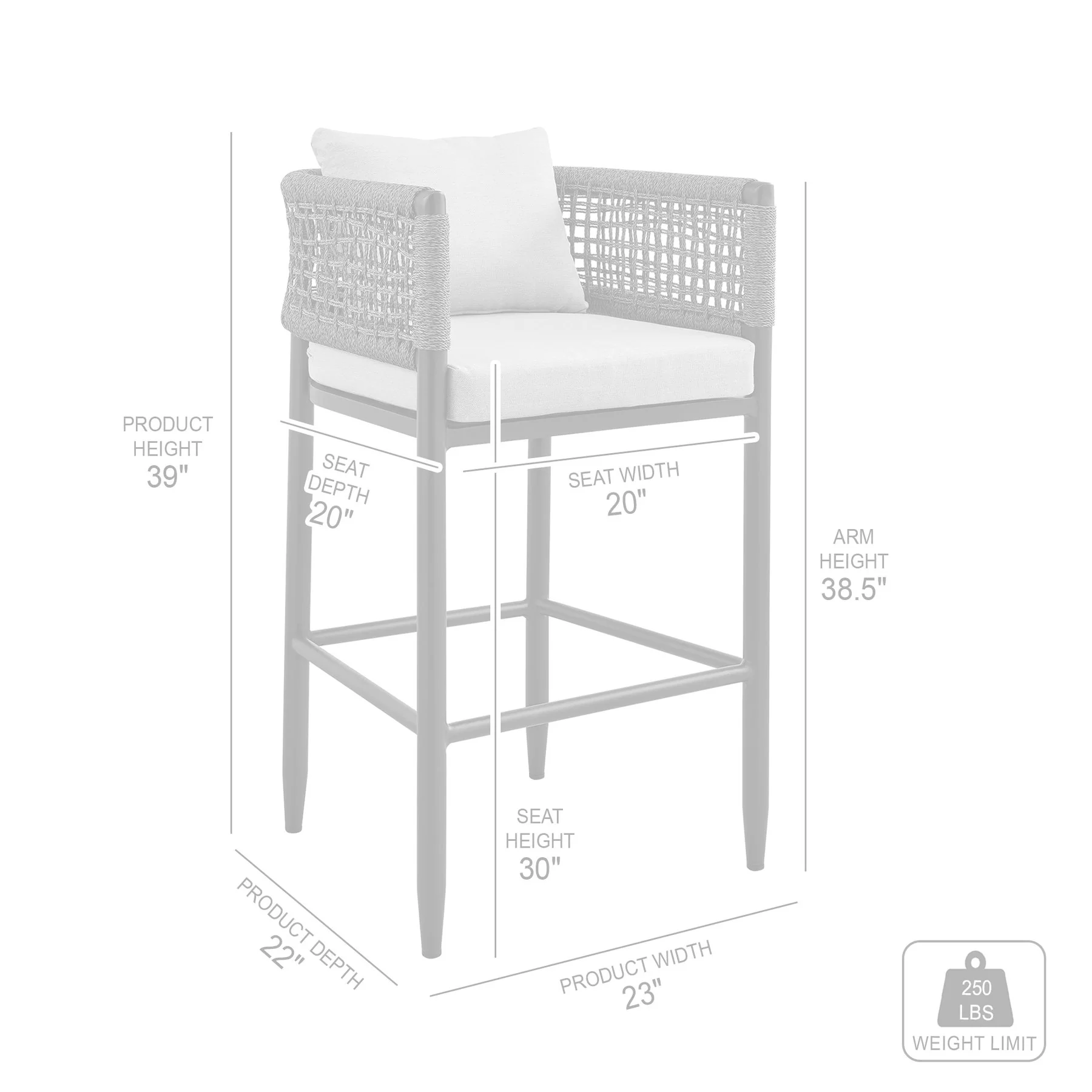 Alegria Outdoor Patio Bar Stool in Aluminum with Gray Rope and Cushions - Image 9