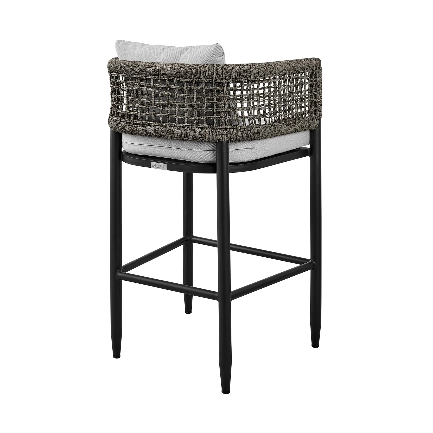 Alegria Outdoor Patio Counter Height Bar Stool in Aluminum with Gray Rope and Cushions - Image 4