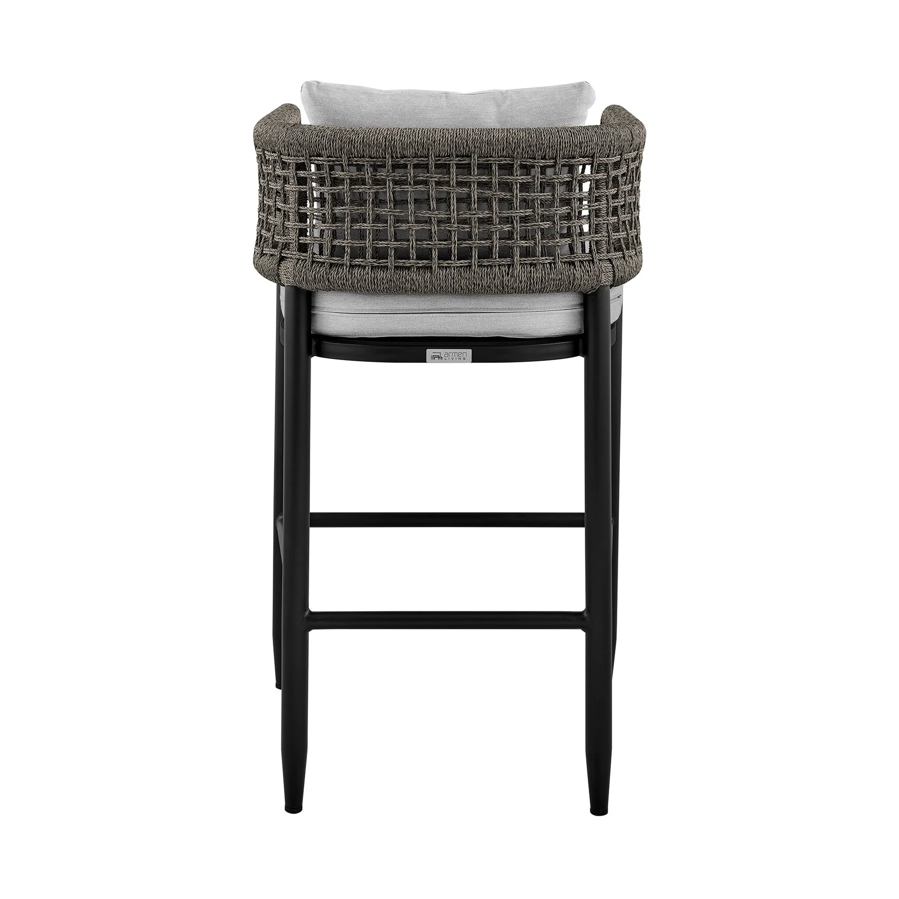 Alegria Outdoor Patio Counter Height Bar Stool in Aluminum with Gray Rope and Cushions - Image 5