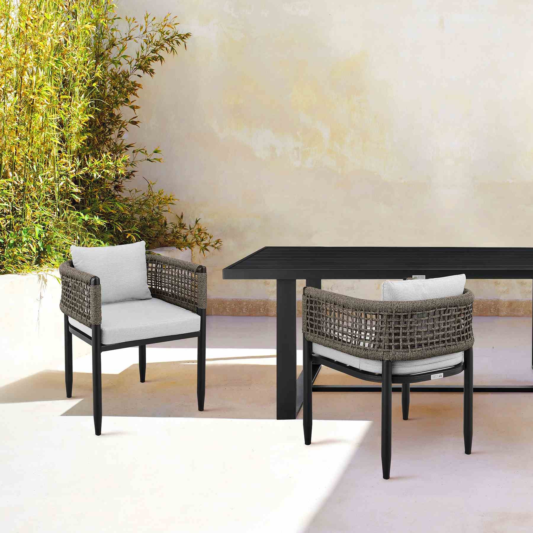 Alegria Outdoor Patio Dining Chair in Aluminum with Gray Rope and Cushions - Set of 2 - Image 10