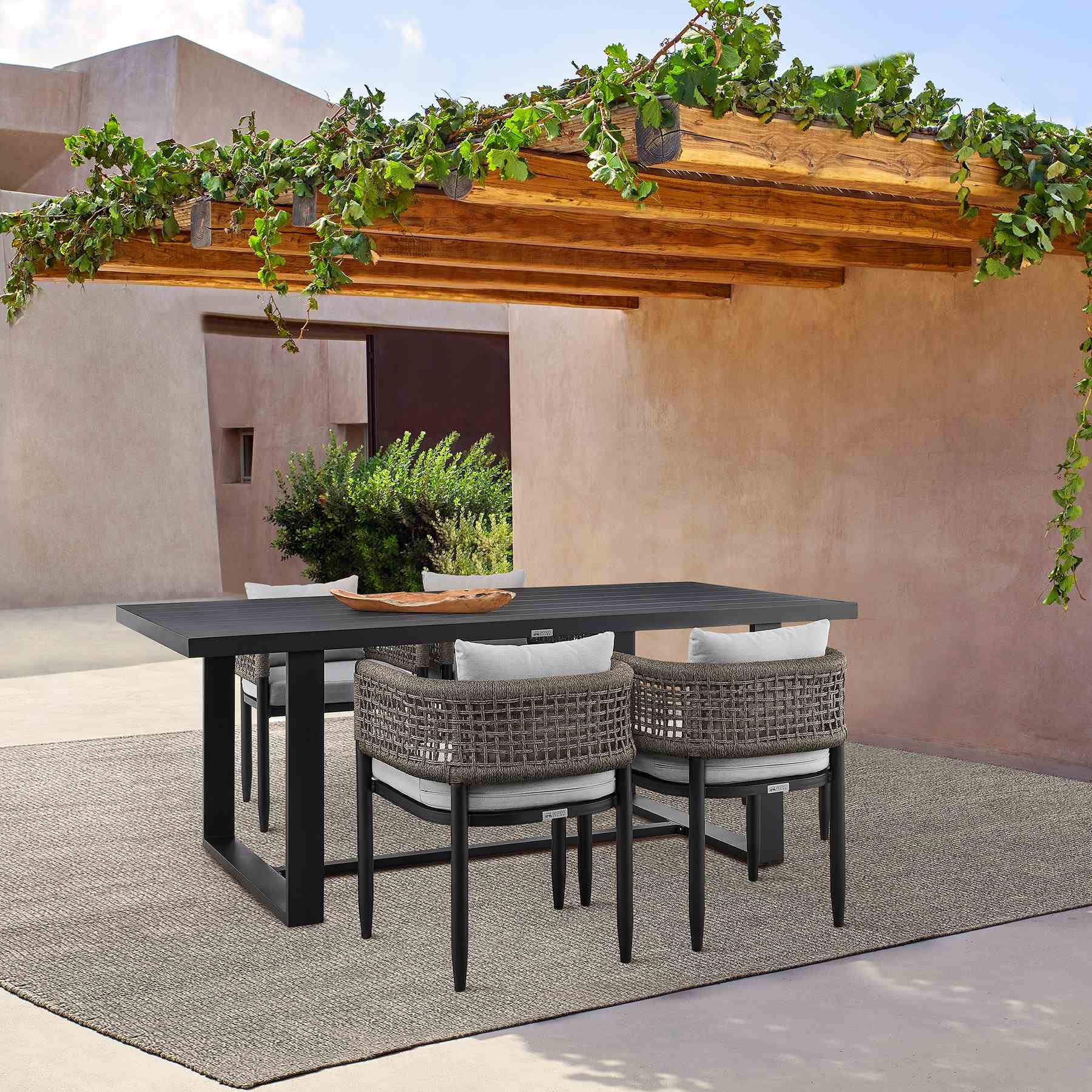 Alegria Outdoor Patio Dining Chair in Aluminum with Gray Rope and Cushions - Set of 2 - Image 11