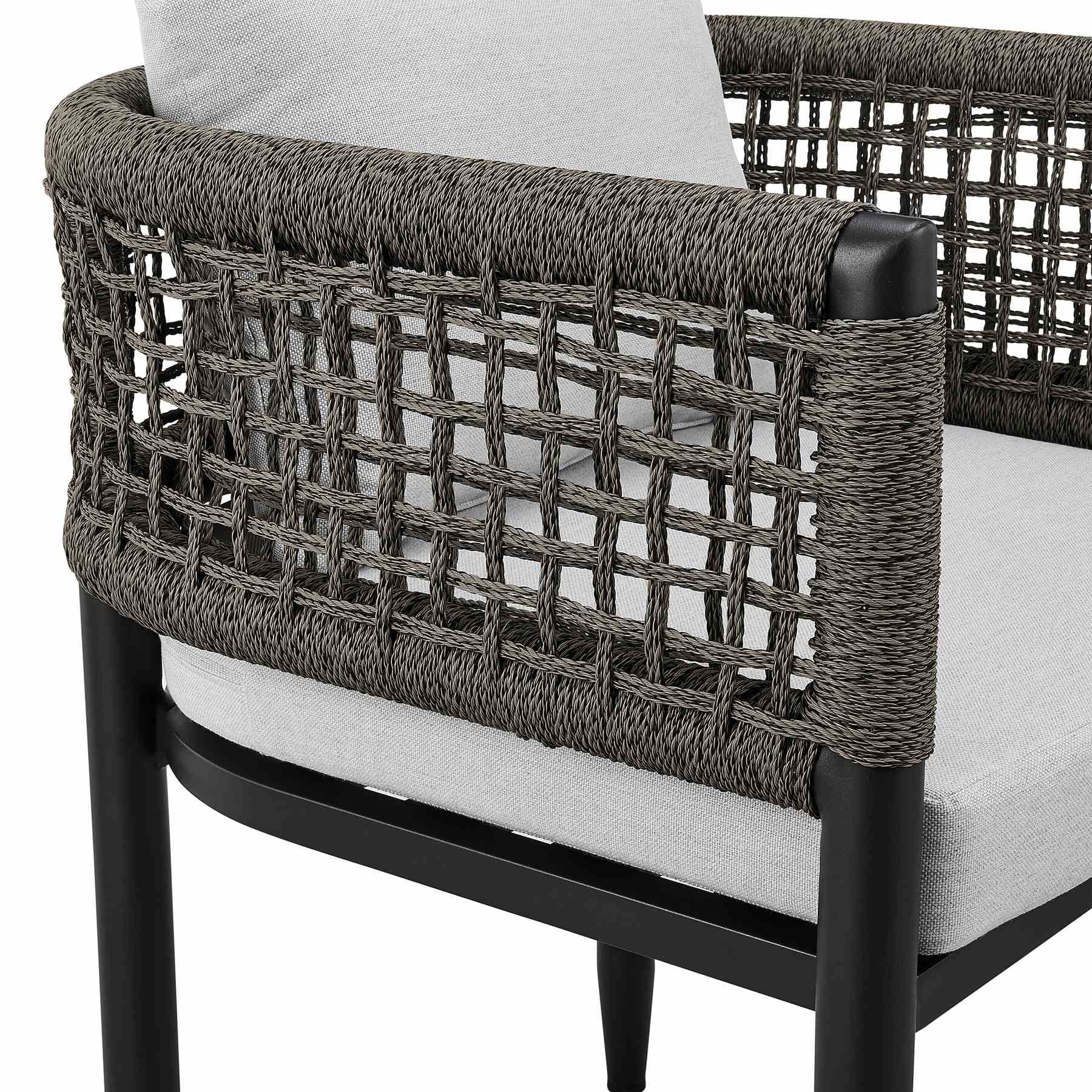 Alegria Outdoor Patio Dining Chair in Aluminum with Gray Rope and Cushions - Set of 2 - Image 7