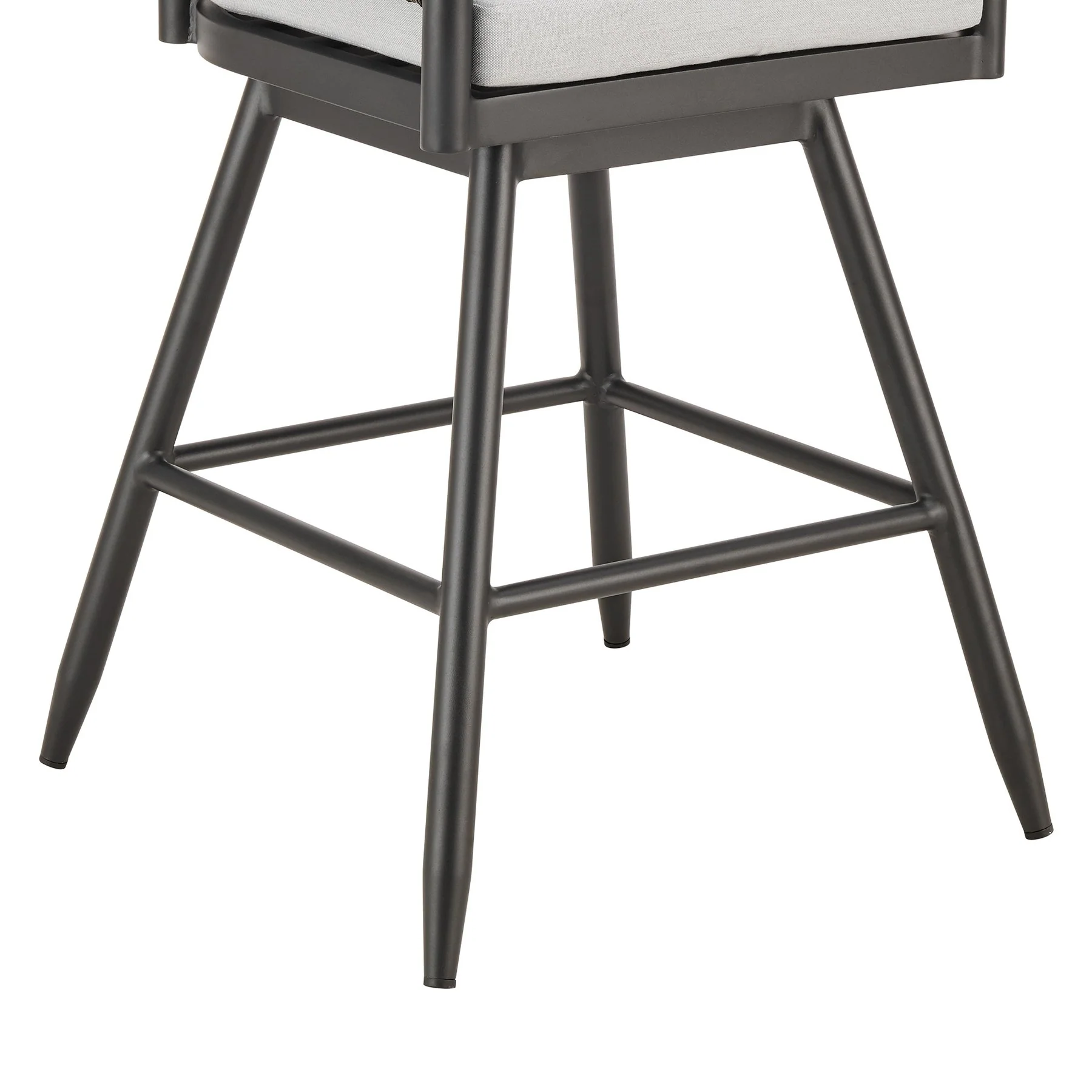 Alegria Outdoor Patio Swivel Counter Stool in Aluminum with Gray Rope and Light Gray Cushions - Image 8