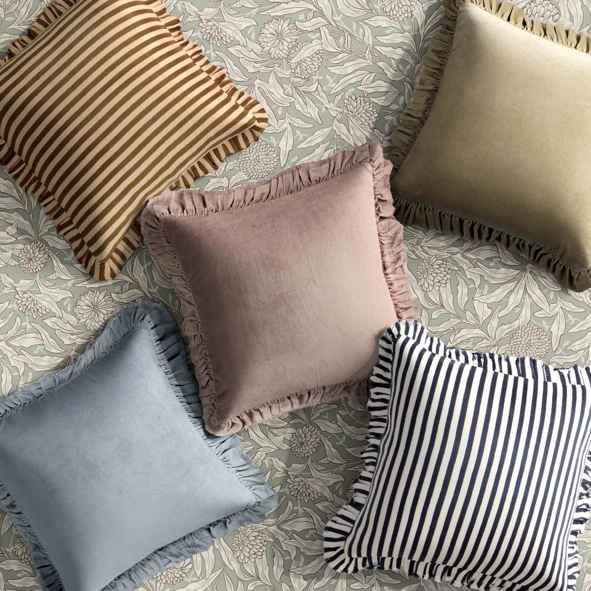 Alessia Navy Striped Ruffle 20 inch Square Accent Pillow - Image 4
