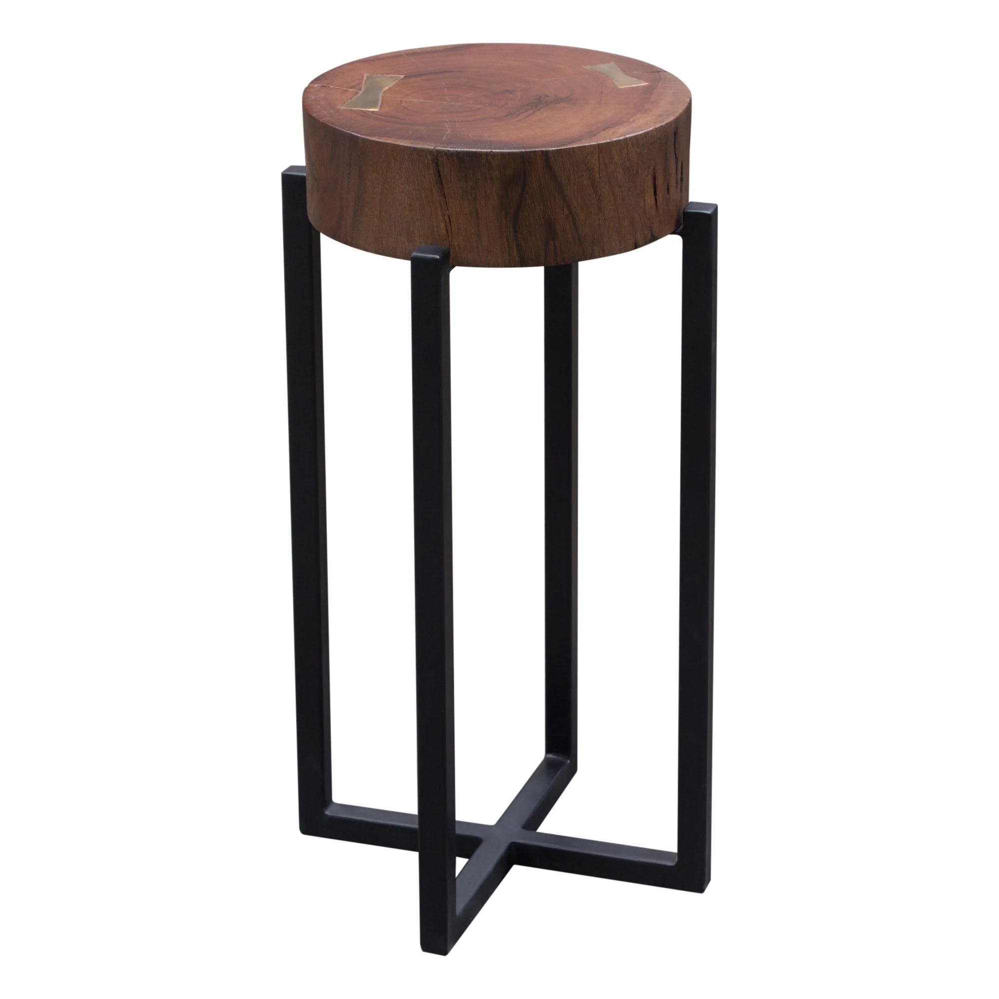 Alex Small 22" Accent Table with Solid Mango Wood Top in Walnut Finish w/ Gold Metal Inlay by Diamond Sofa - Image 3