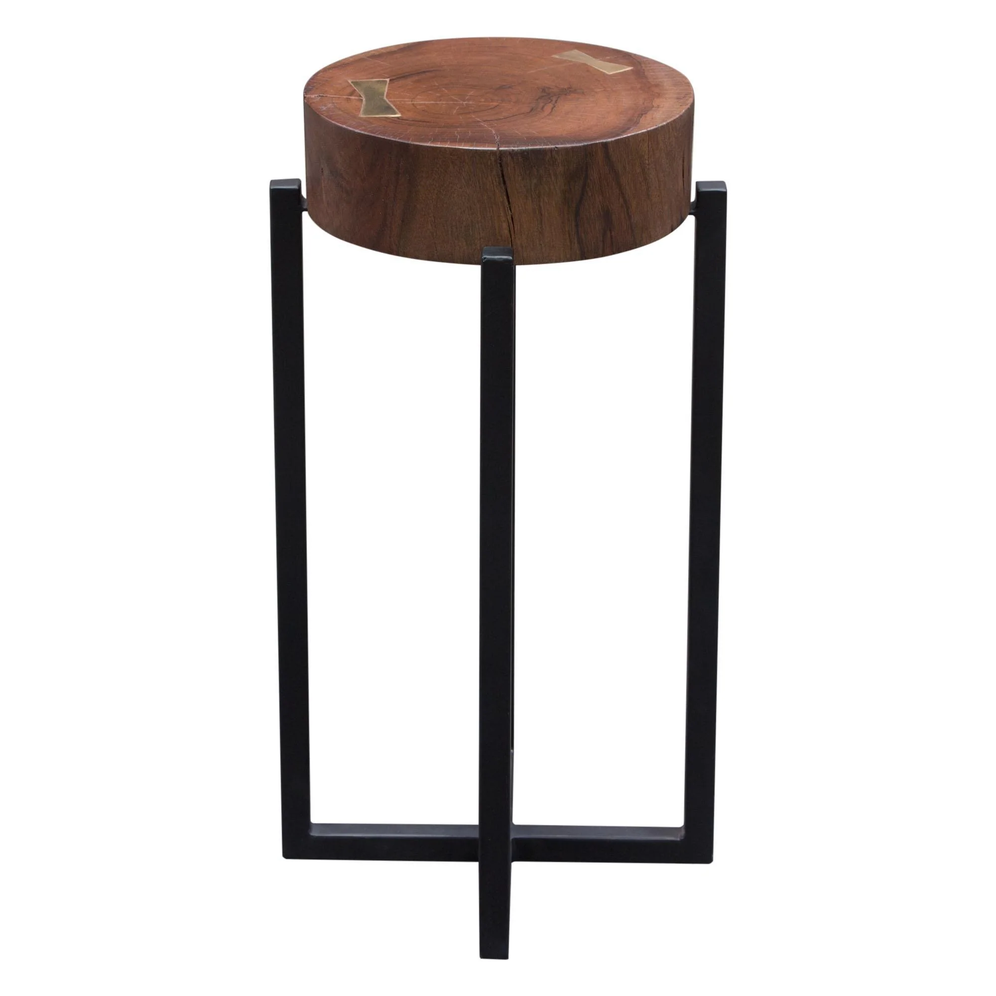 Alex Small 22" Accent Table with Solid Mango Wood Top in Walnut Finish w/ Gold Metal Inlay by Diamond Sofa - Image 6