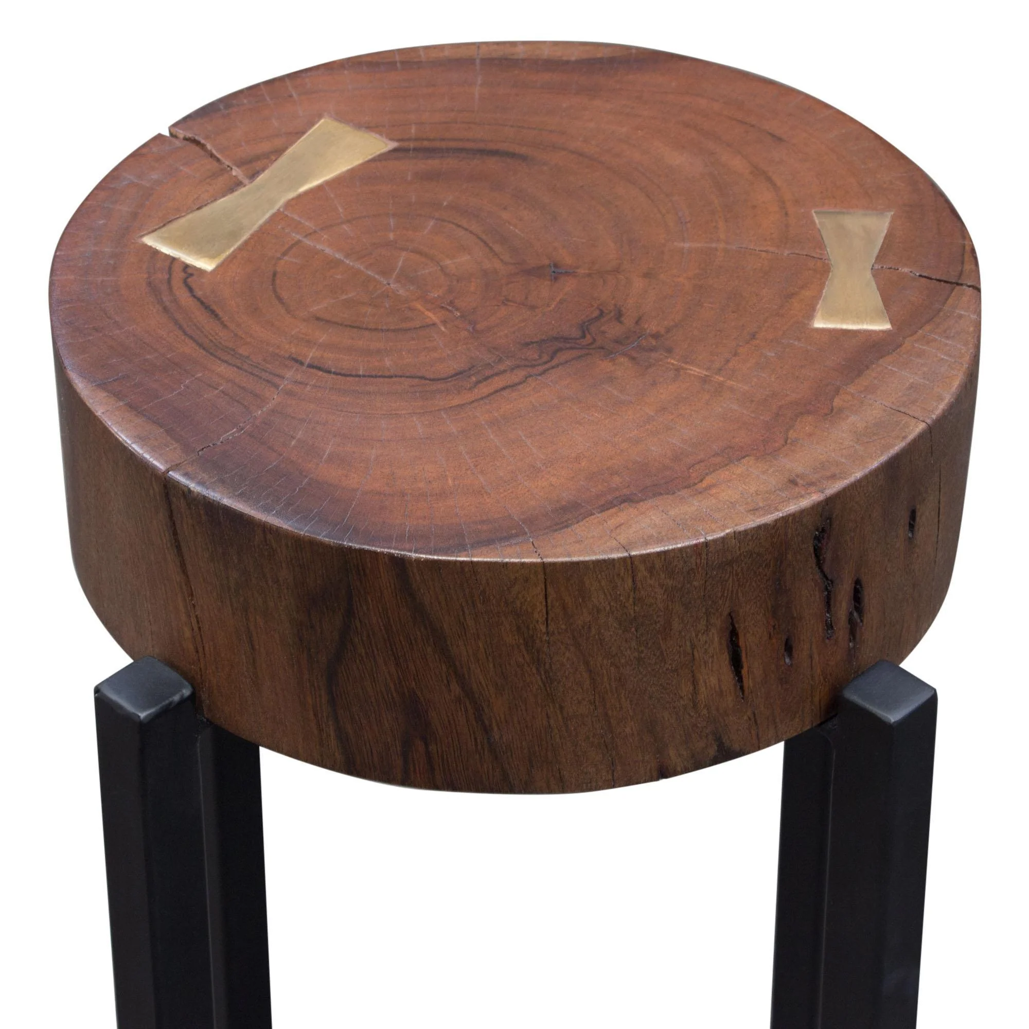Alex Small 22" Accent Table with Solid Mango Wood Top in Walnut Finish w/ Gold Metal Inlay by Diamond Sofa - Image 7