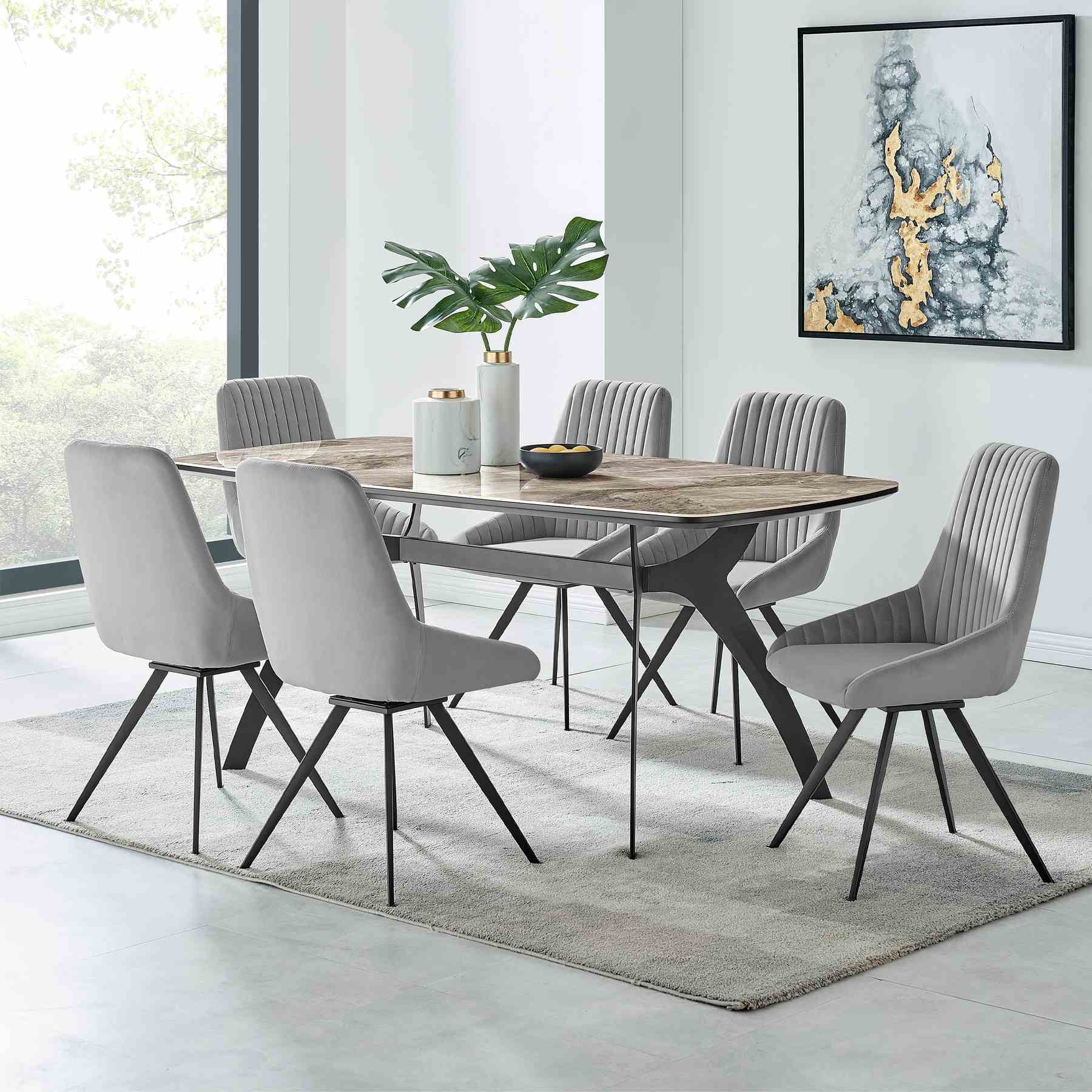 Alison Swivel Gray Velvet and Metal Dining Room Chairs - Set of 2 - Image 9