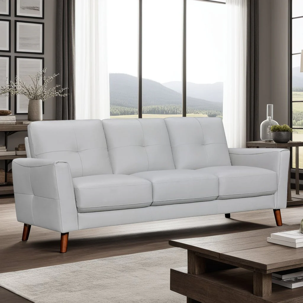 Almafi 82" Dove Gray Leather Sofa - Image 9