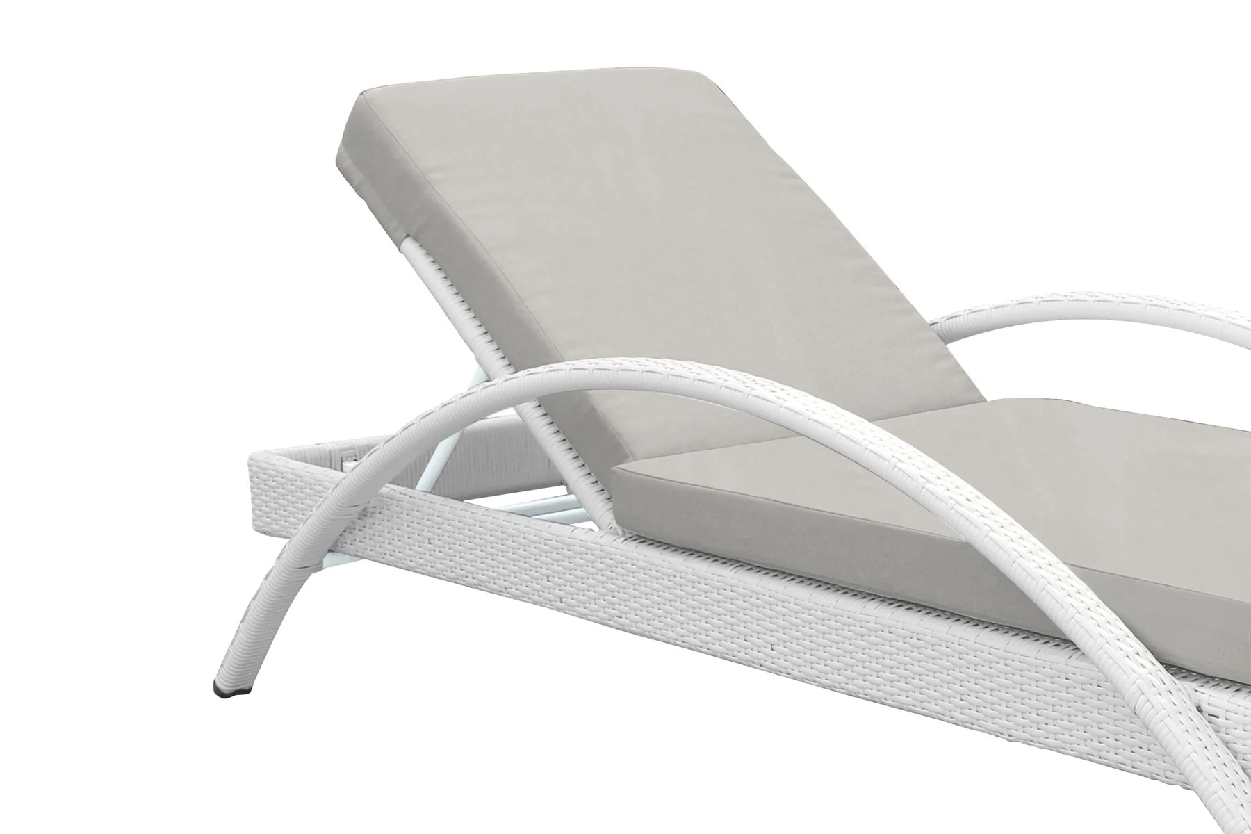 Aloha Adjustable Patio Outdoor Chaise Lounge Chair in White Wicker and Gray Cushions - Image 6