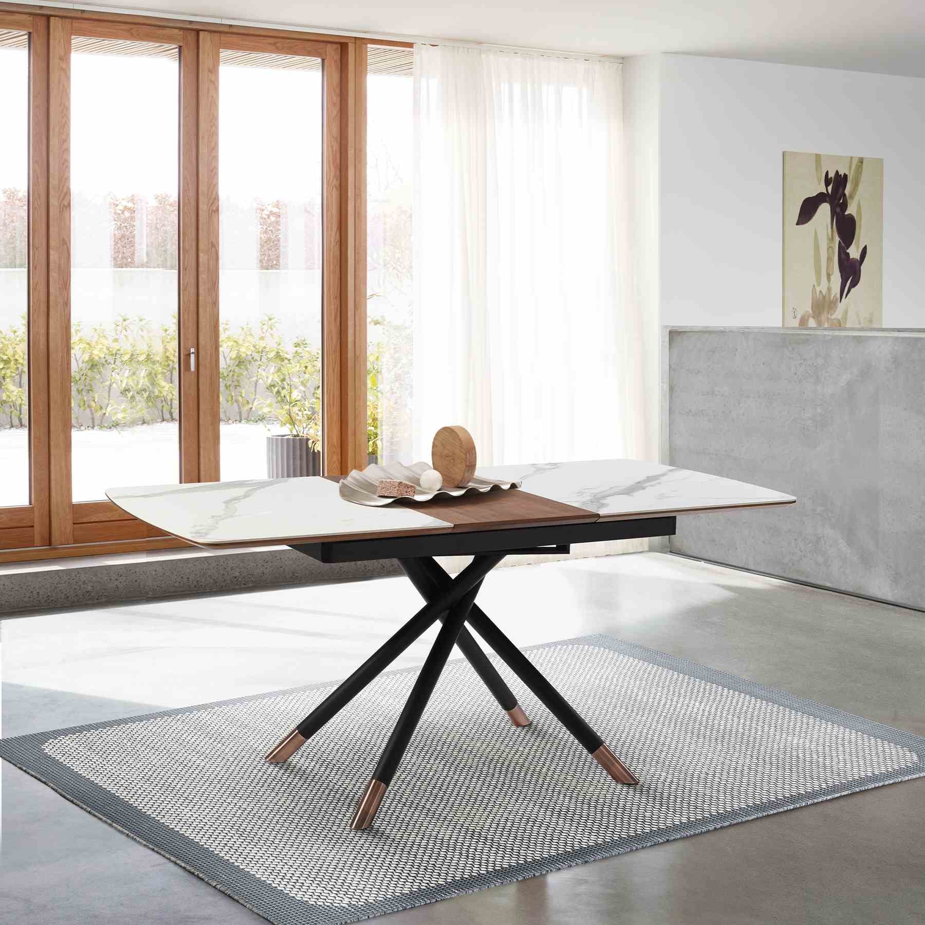 Alora Extendable Dining Table with Light Gray Ceramic and Wood Top and Metal Legs - Image 10