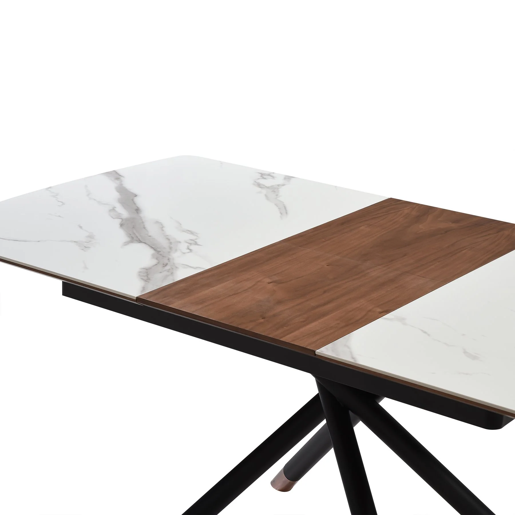 Alora Extendable Dining Table with Light Gray Ceramic and Wood Top and Metal Legs - Image 7