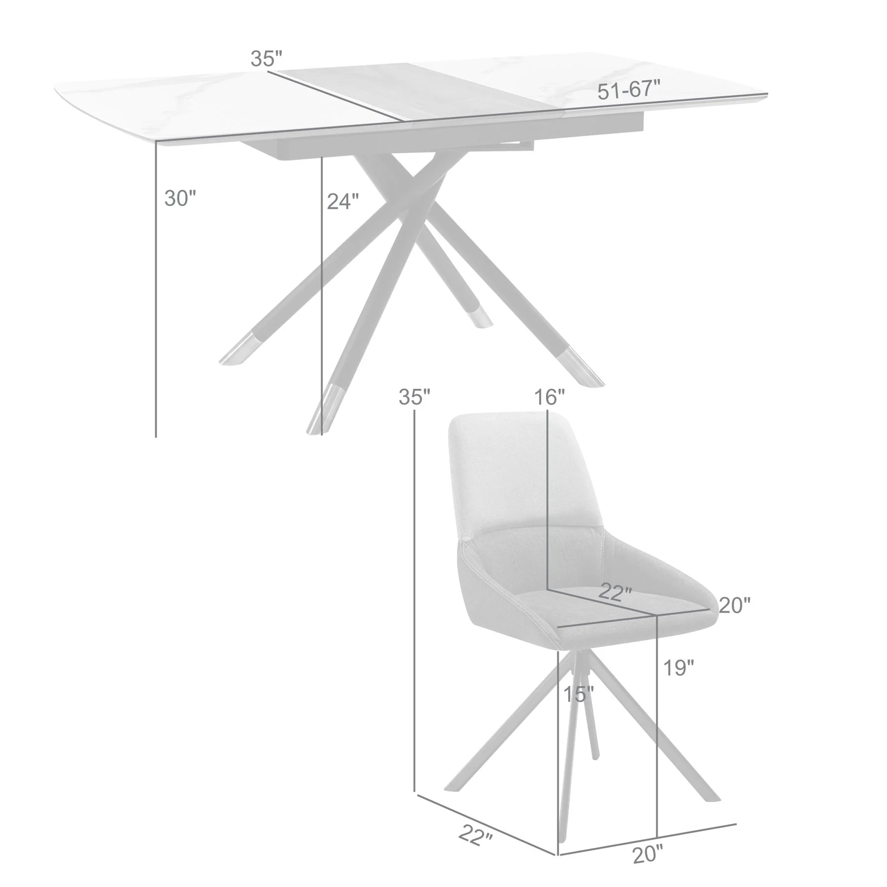 Alora Maverick 5 Piece Extendable Dining Set with Two-Tone Gray Fabric Chairs - Image 10