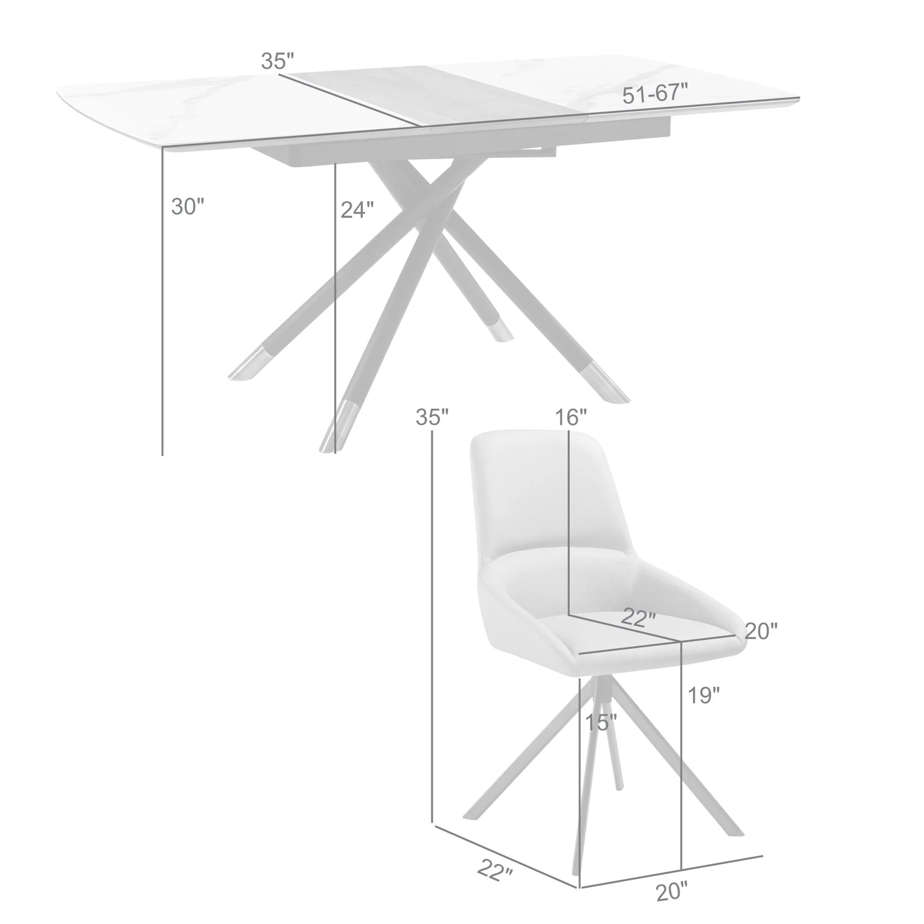 Alora Maverick 7 Piece Extendable Dining Set with Taupe Gray Faux Leather Chairs - Image 10