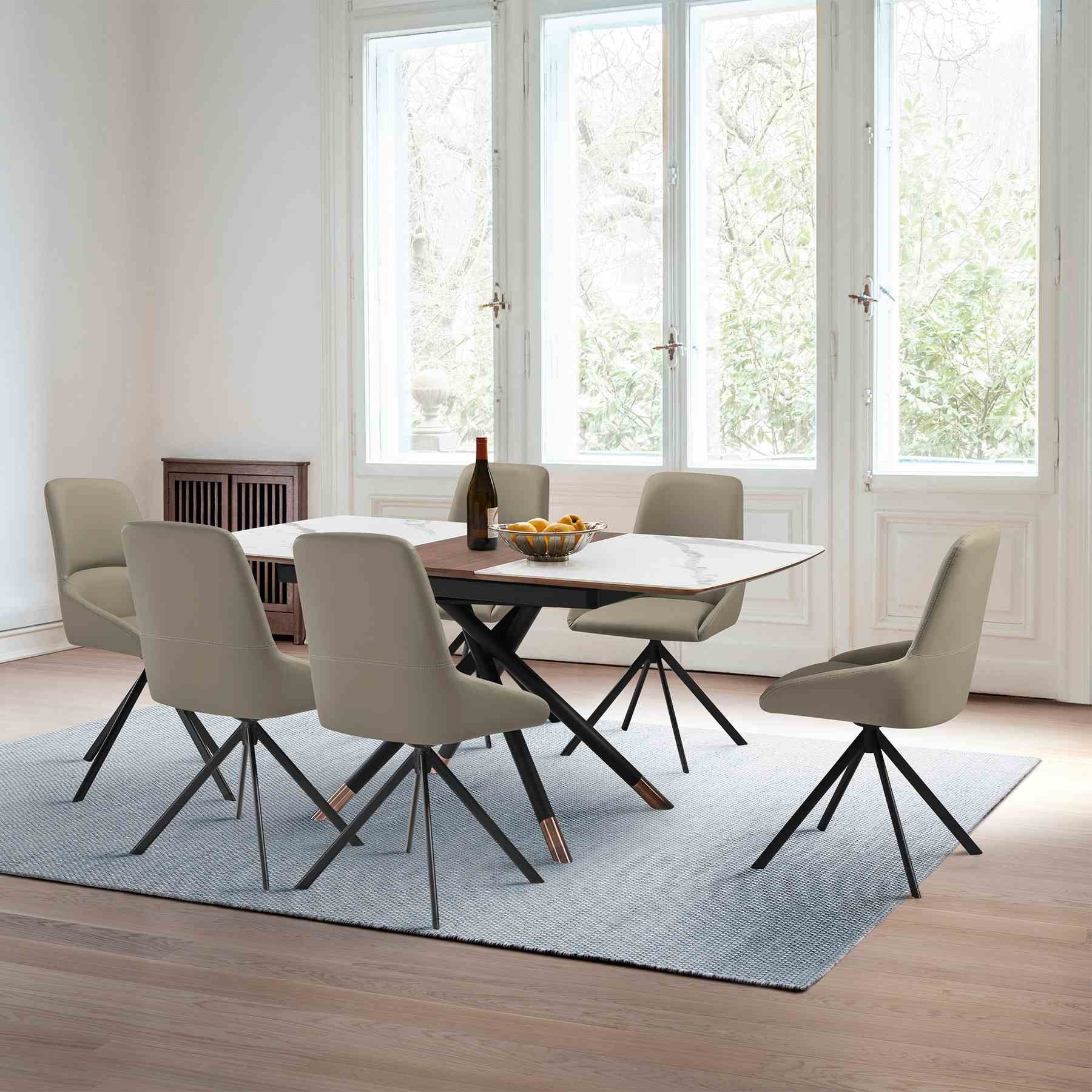 Alora Maverick 7 Piece Extendable Dining Set with Taupe Gray Faux Leather Chairs - Image 11