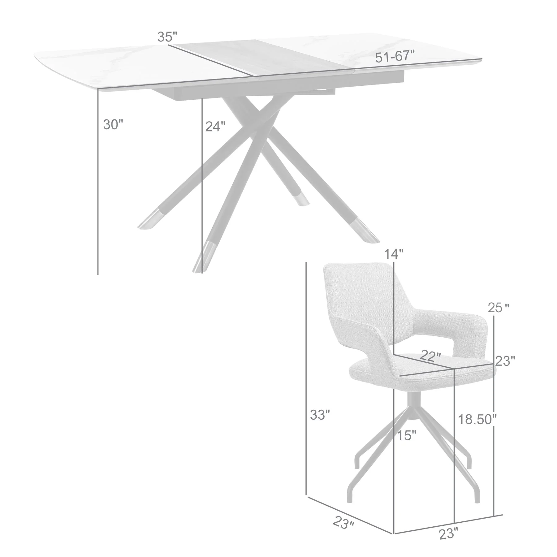 Alora Penny 5 Piece Extendable Dining Set with Gray Fabric Chairs - Image 10
