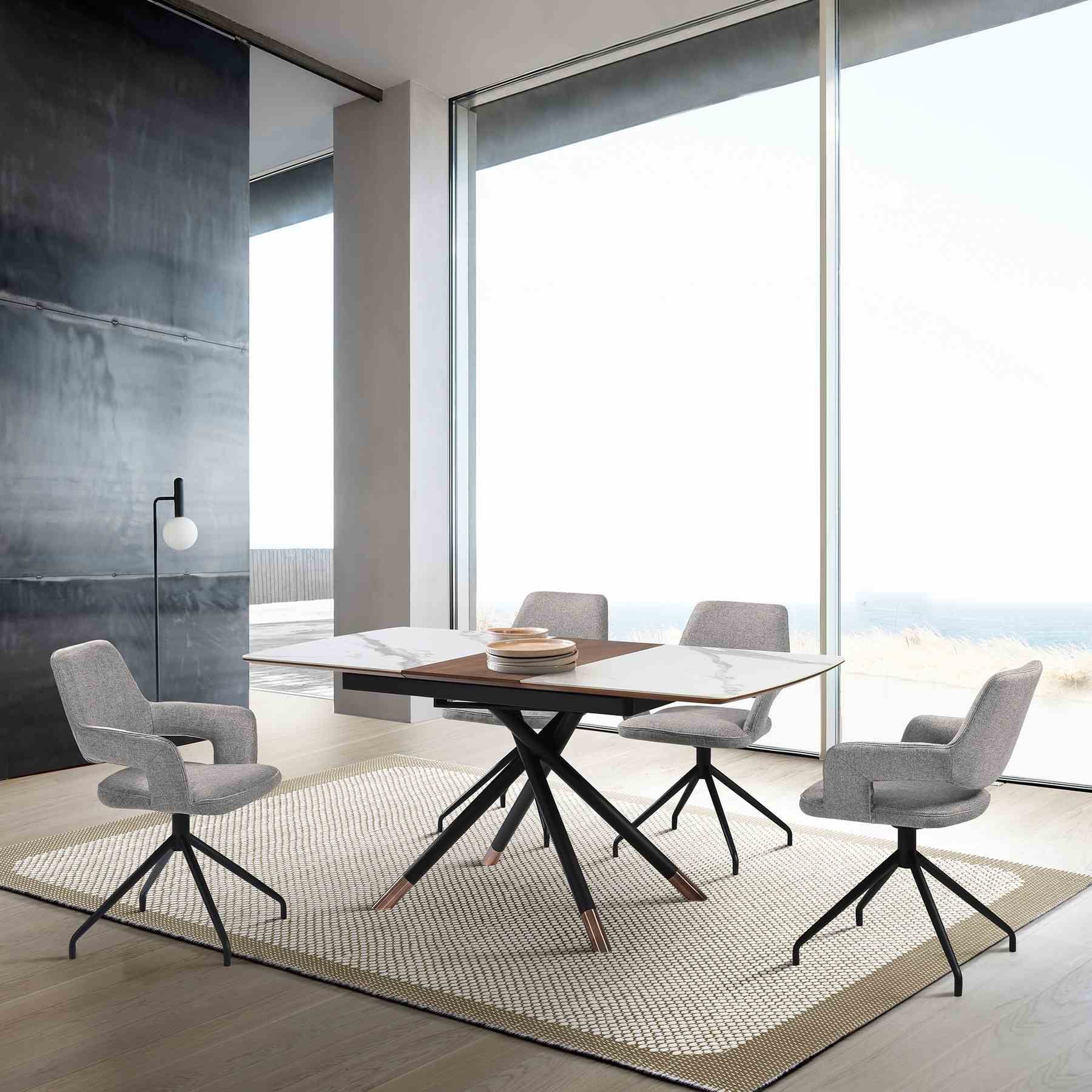 Alora Penny 5 Piece Extendable Dining Set with Gray Fabric Chairs - Image 11