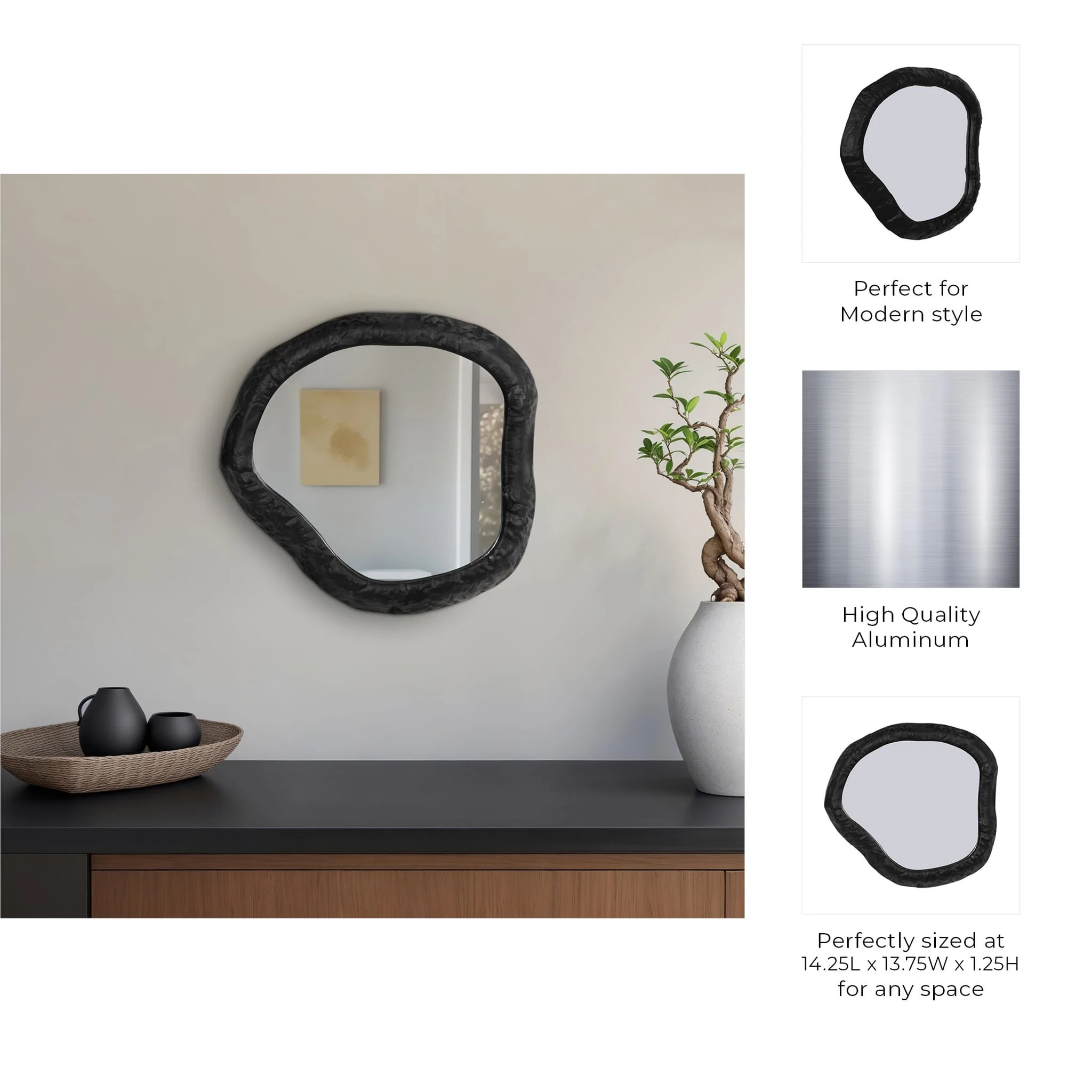 Alum,14",hammered Outlined Mirror,matte Black - Image 7