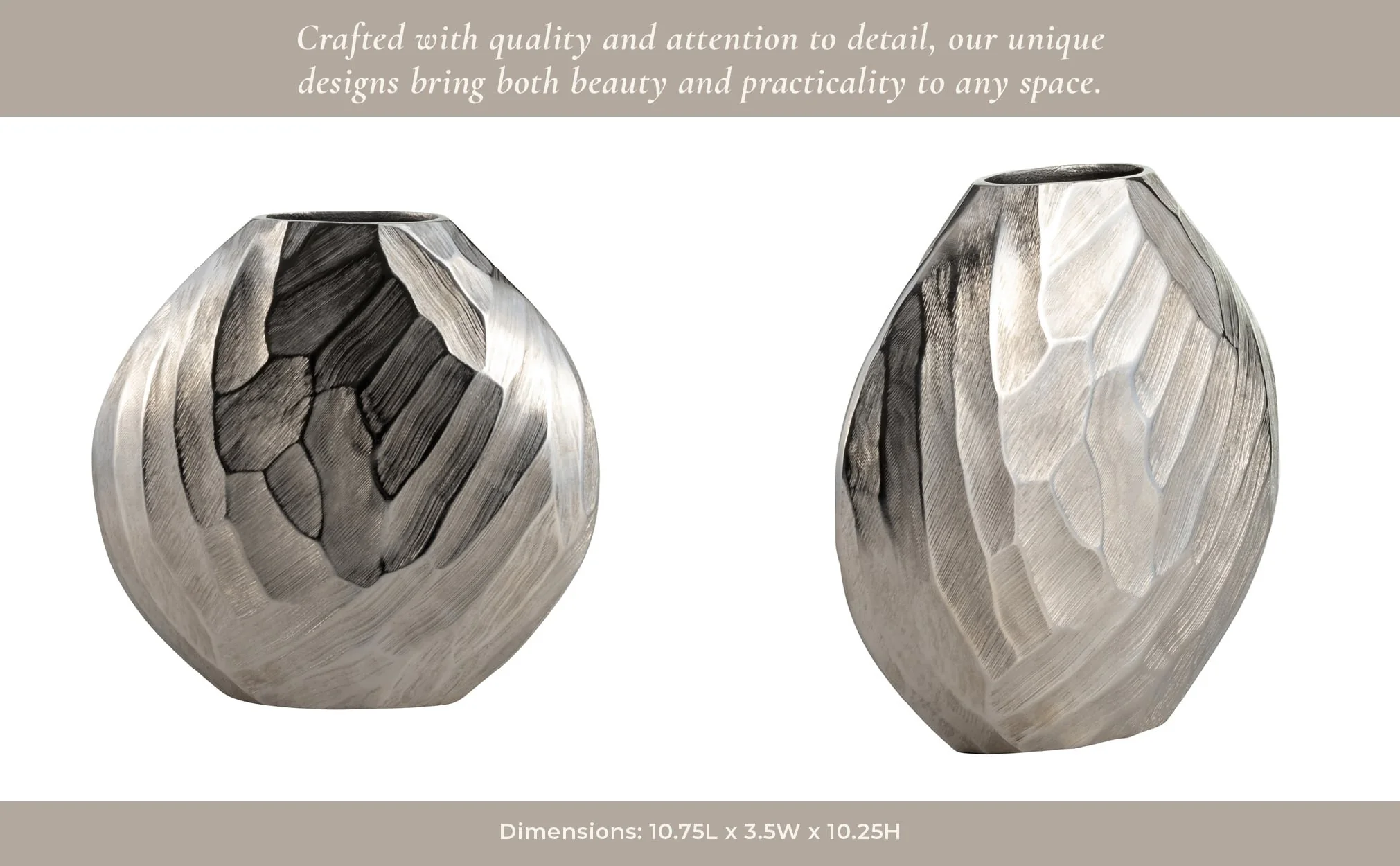 Aluminum 10"h, Hammered Vase, Silver - Image 13